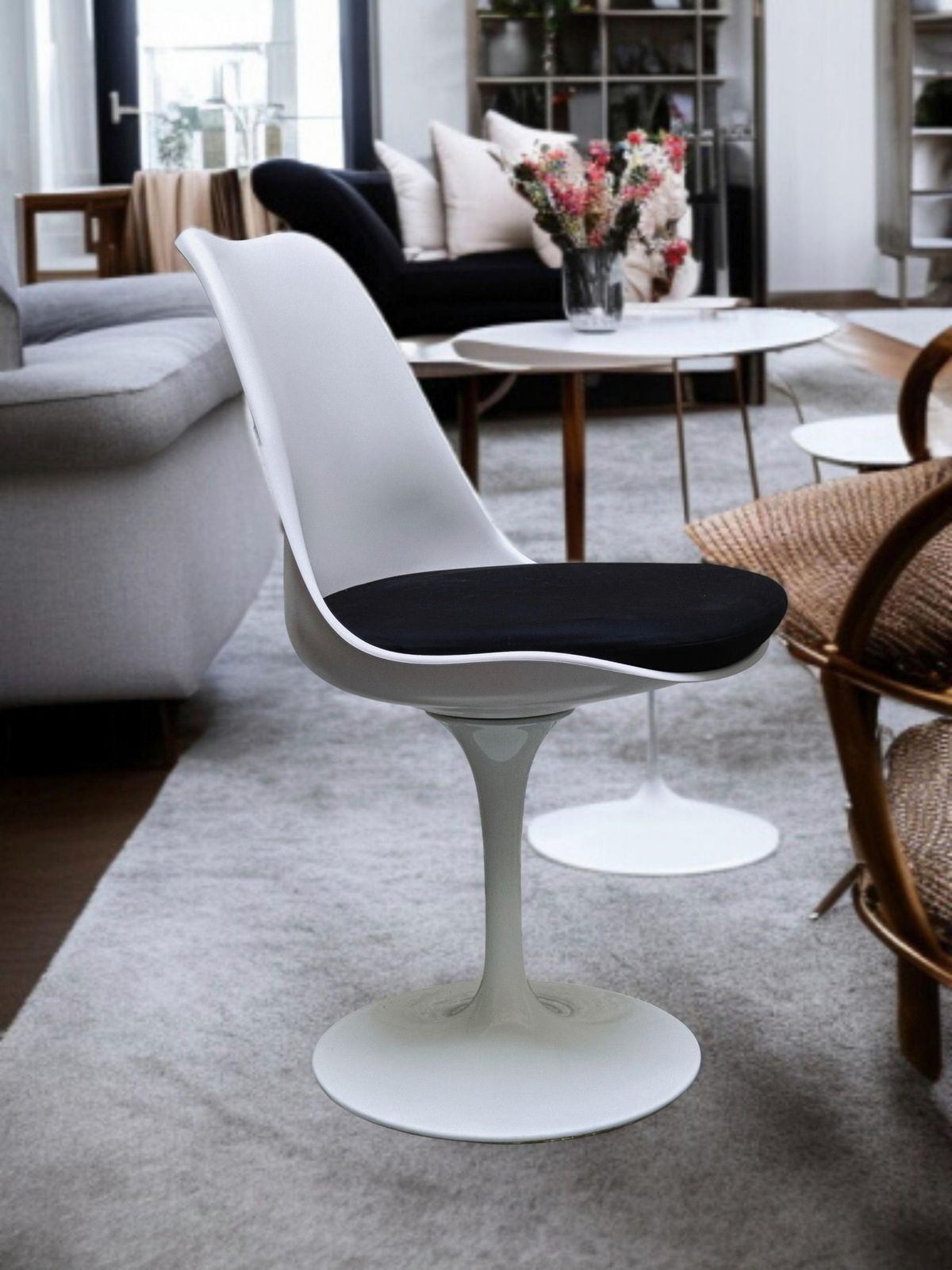 Eero Saarinen Style Dining Chair White Tulip Model, Italy 1970s photo vinterior
