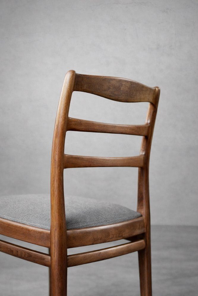 photo furniture Mid Century Modern Danish Teak & Grey Fabric Chairs, 1960s, Set Of 4