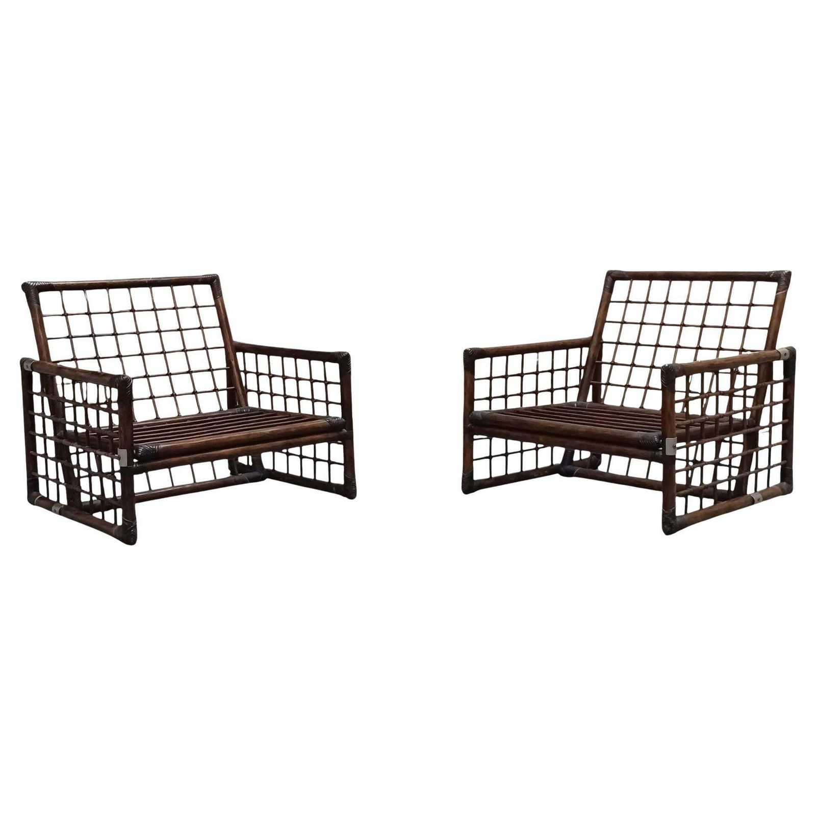 Afra & Tobia Scarpa Pair Of Armchairs From The Basilan Series, Italy 1970s