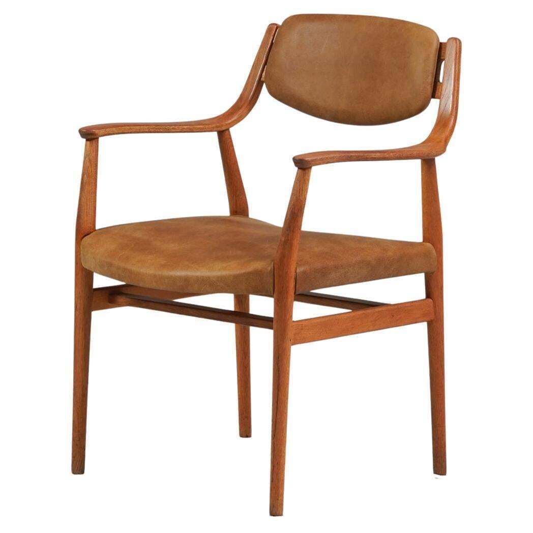 Teak And Leather Armchair, Denmark, 1960s