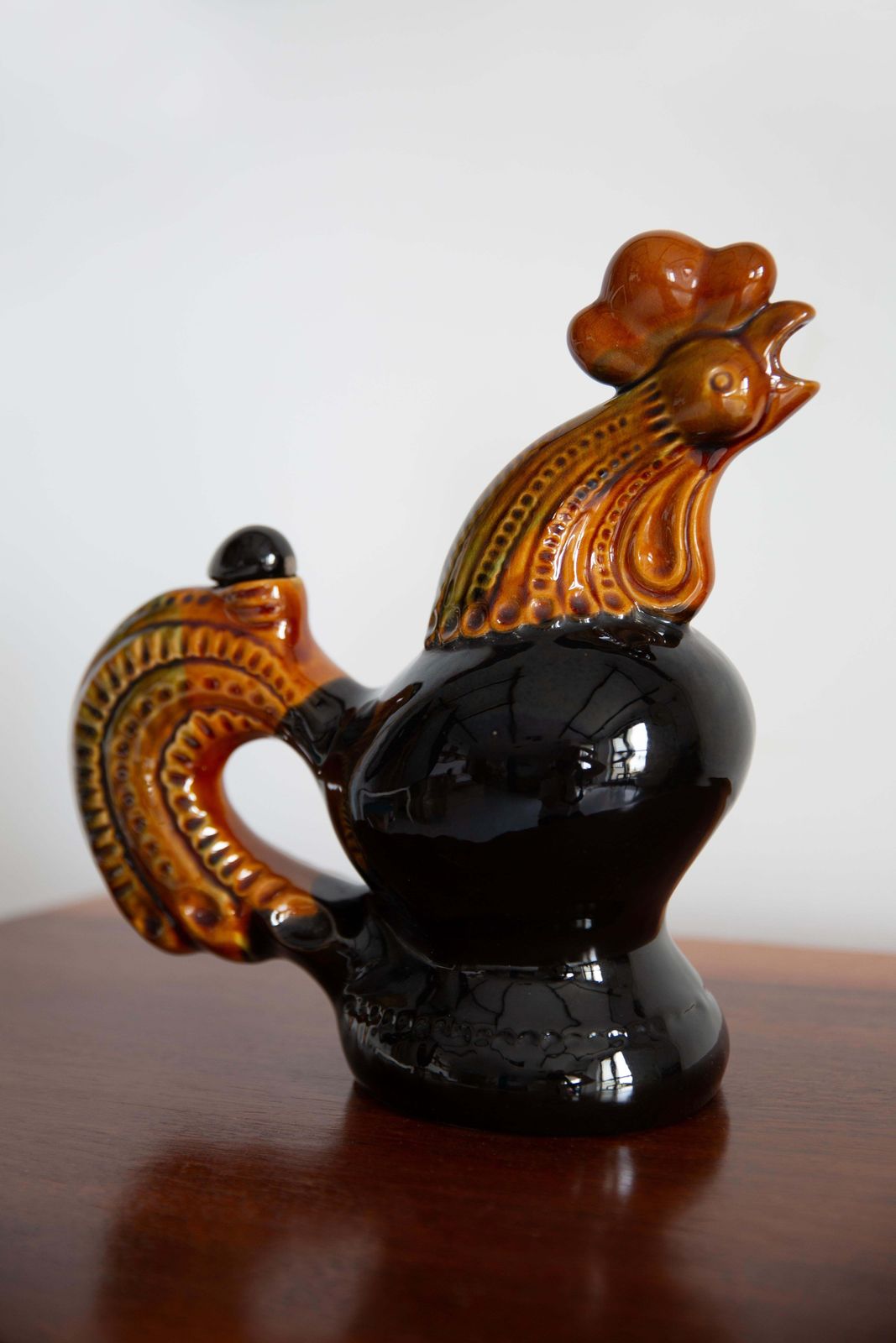 Mid Century Brown Cock Decanter Carafe, Ceramic, Europe, 1960s photo for sale