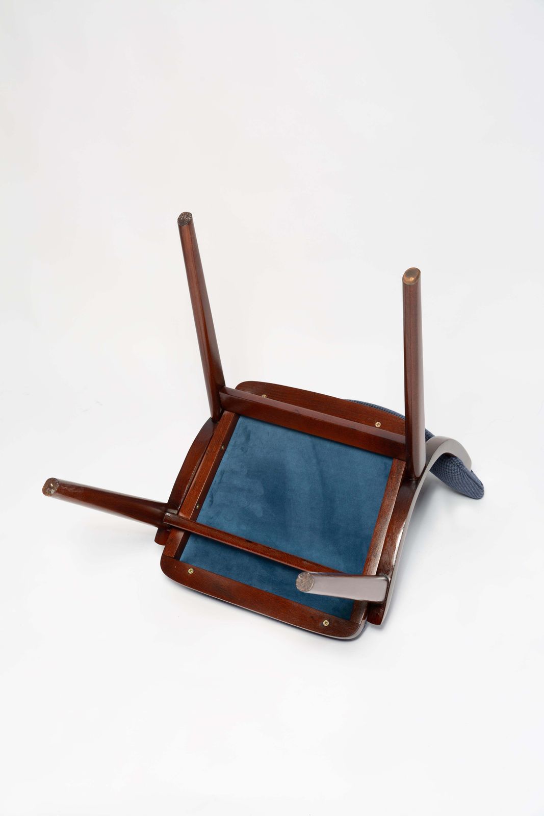 photo buy Mid Century Modern Bumerang Chair, Navy Cheerful Check Wool, Poland, 1960s