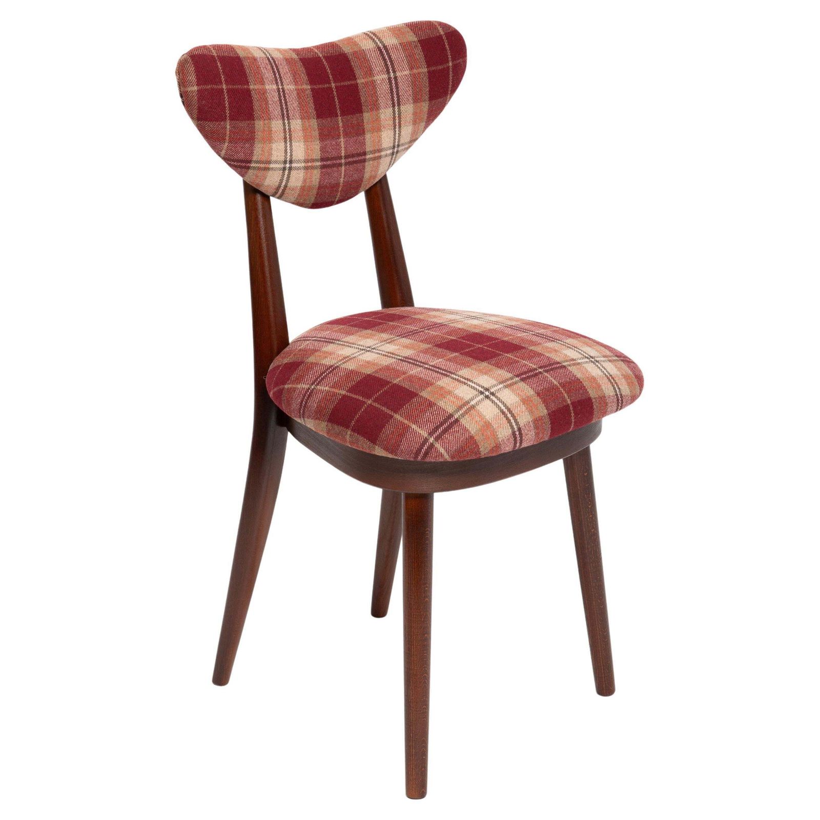 Mid Century Klassieke Schotse Tartan Hartvormige Stoel, Rood/Wijnrood, Europa, Ca. Jaren 1960