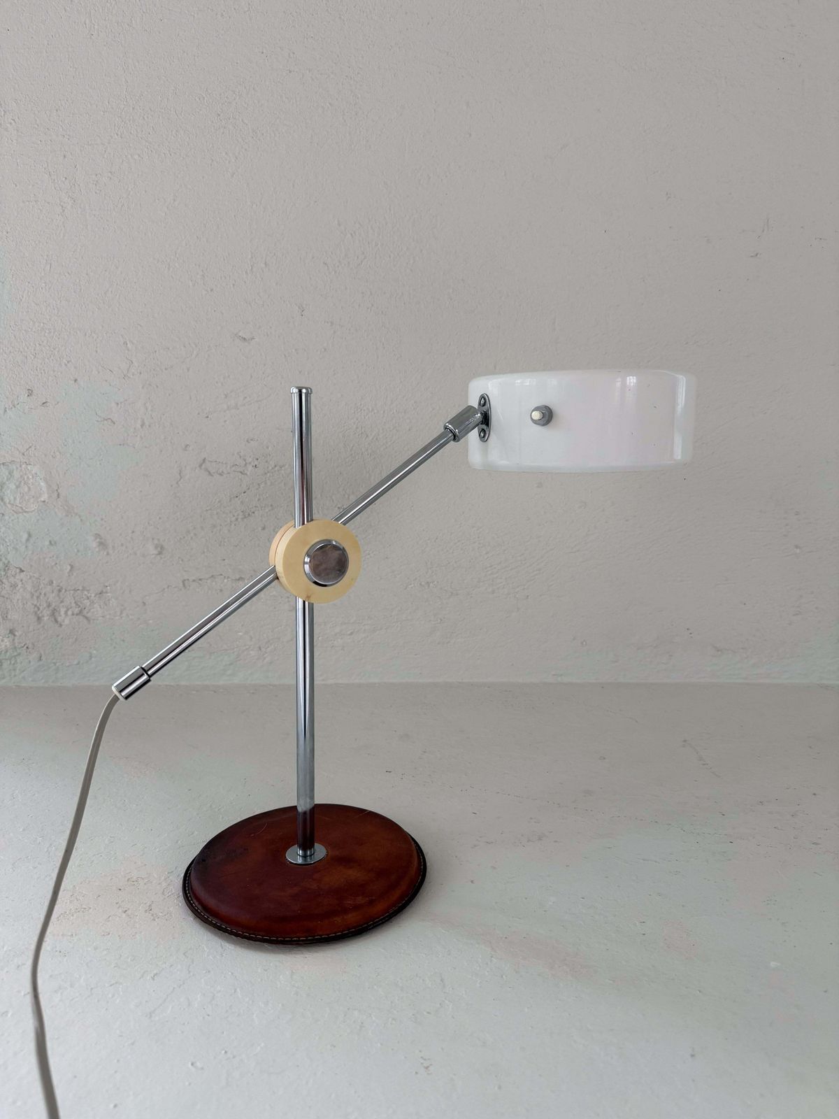 789.0 Vintage Midcentury Brown Leather Chrome Atelje Lyktan Desk Lamp, Sweden photo