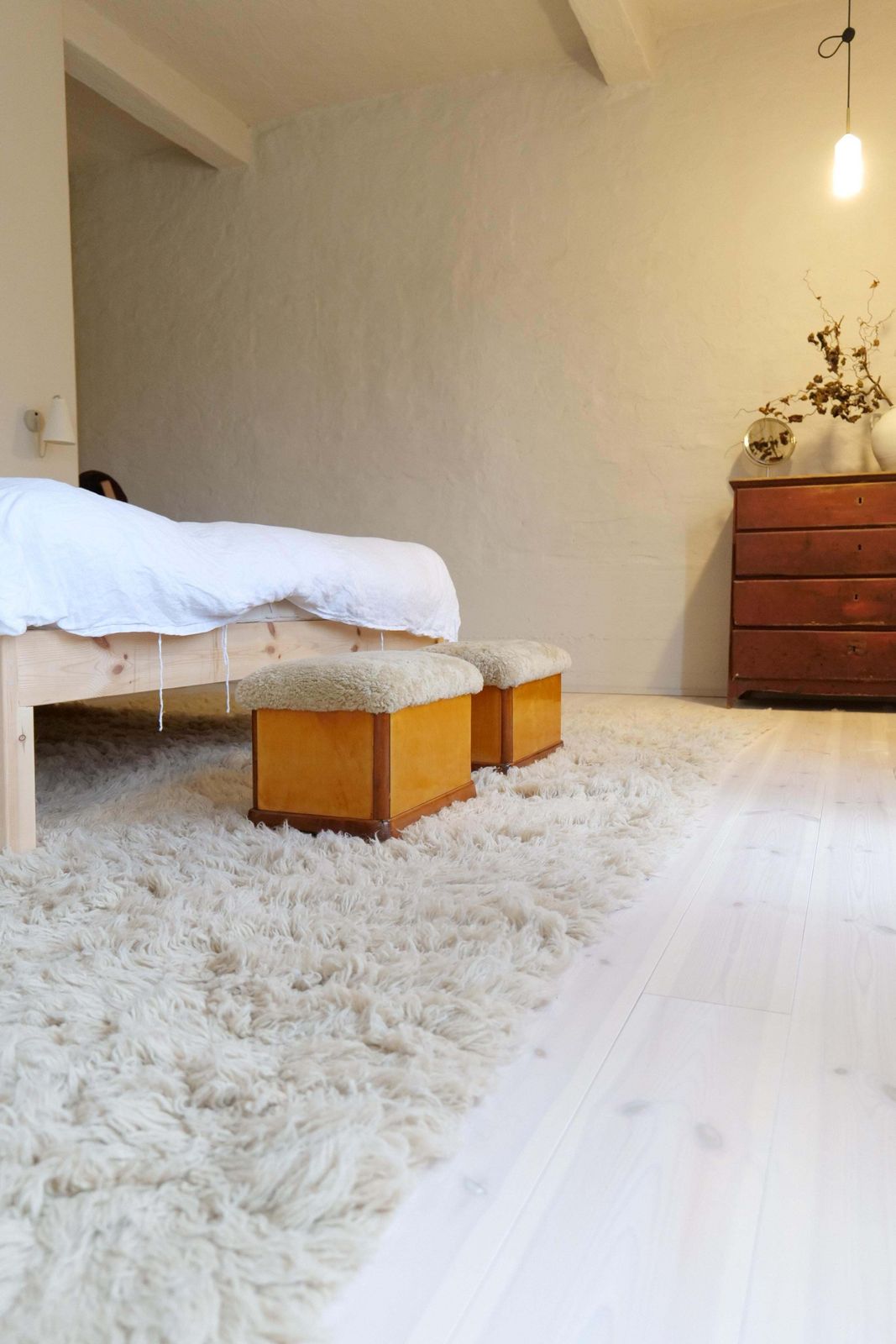 Swedish Art Deco Stools In Lacquered Birch And Sheepskin/Shearling Seat 1940s photo for sale