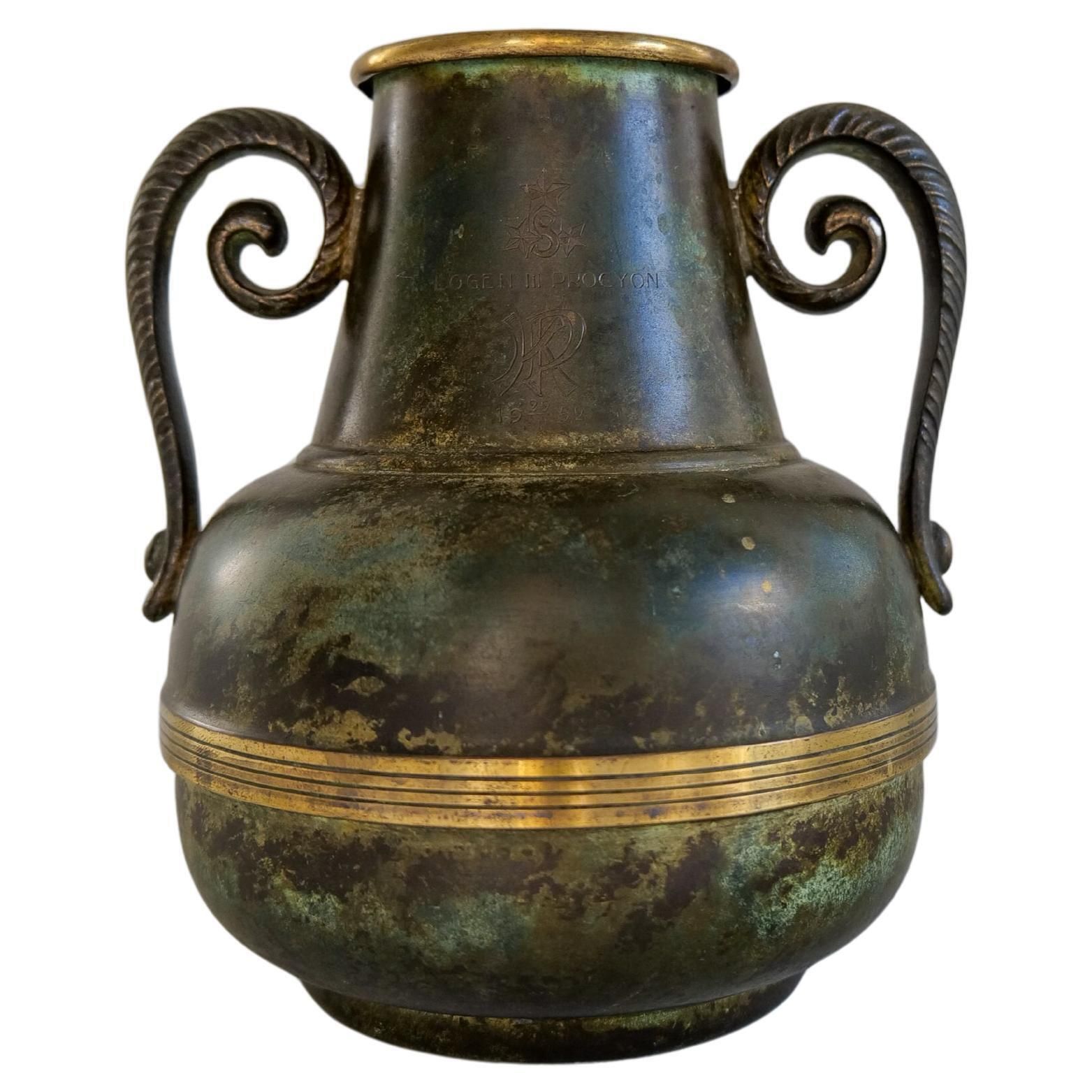 Art Deco Vase In Bronze And Brass By Svm Handarbete, Sweden 1940s