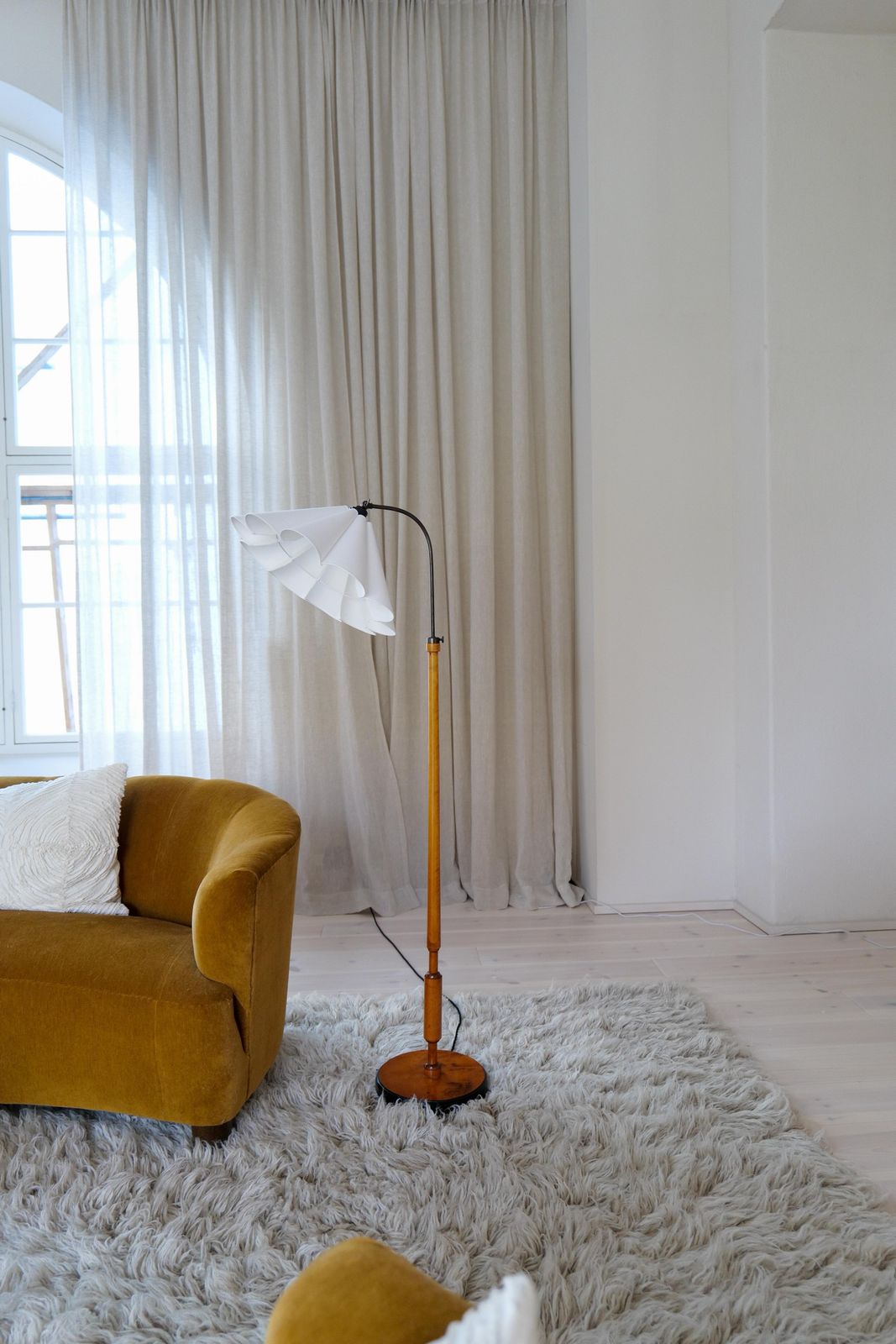 Art Deco Organic Floor Lamp In Stained Birch Sweden, 1930s photo furniture