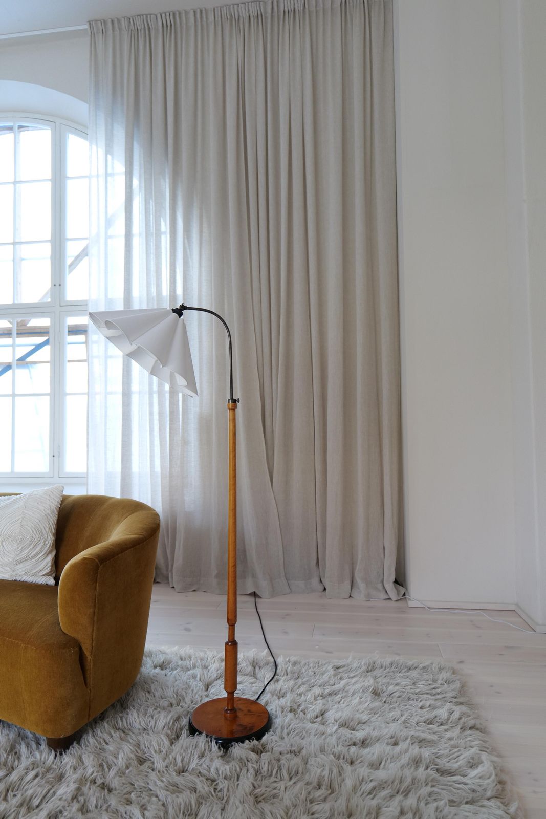 Art Deco Organic Floor Lamp In Stained Birch Sweden, 1930s photo for sale