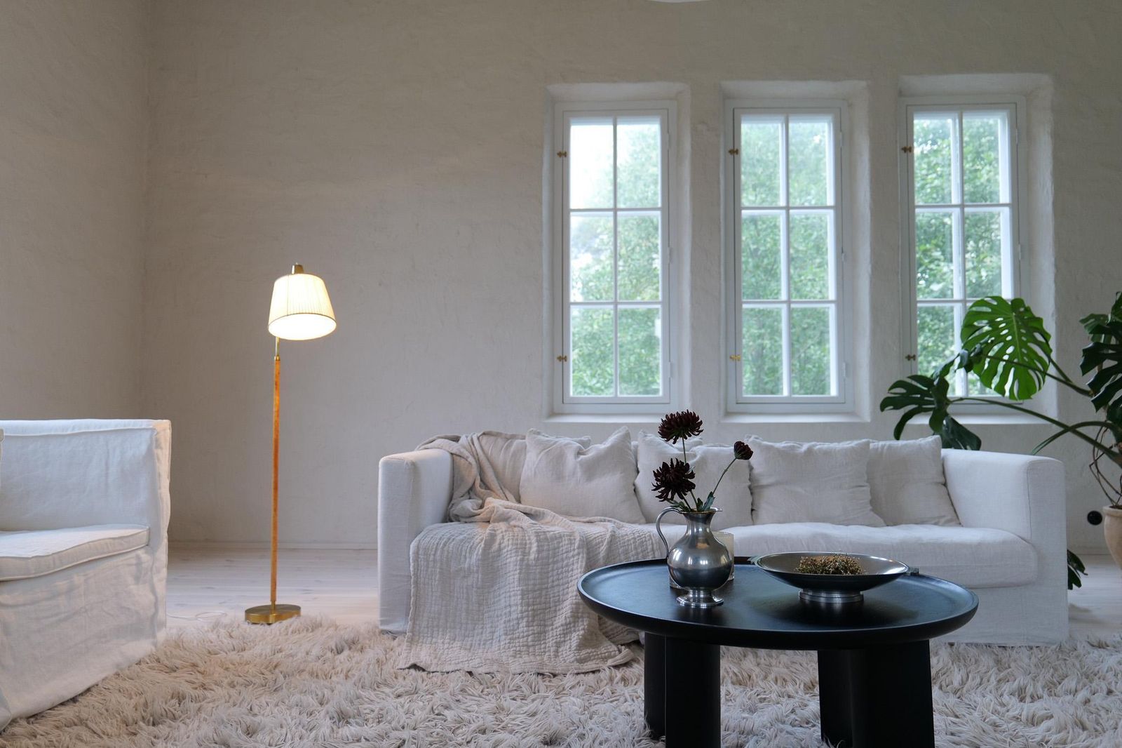 Mid Century Brass Brown Leather Floor Lamp Falkenbergs Belysning, Sweden, 1960s photo Lighting