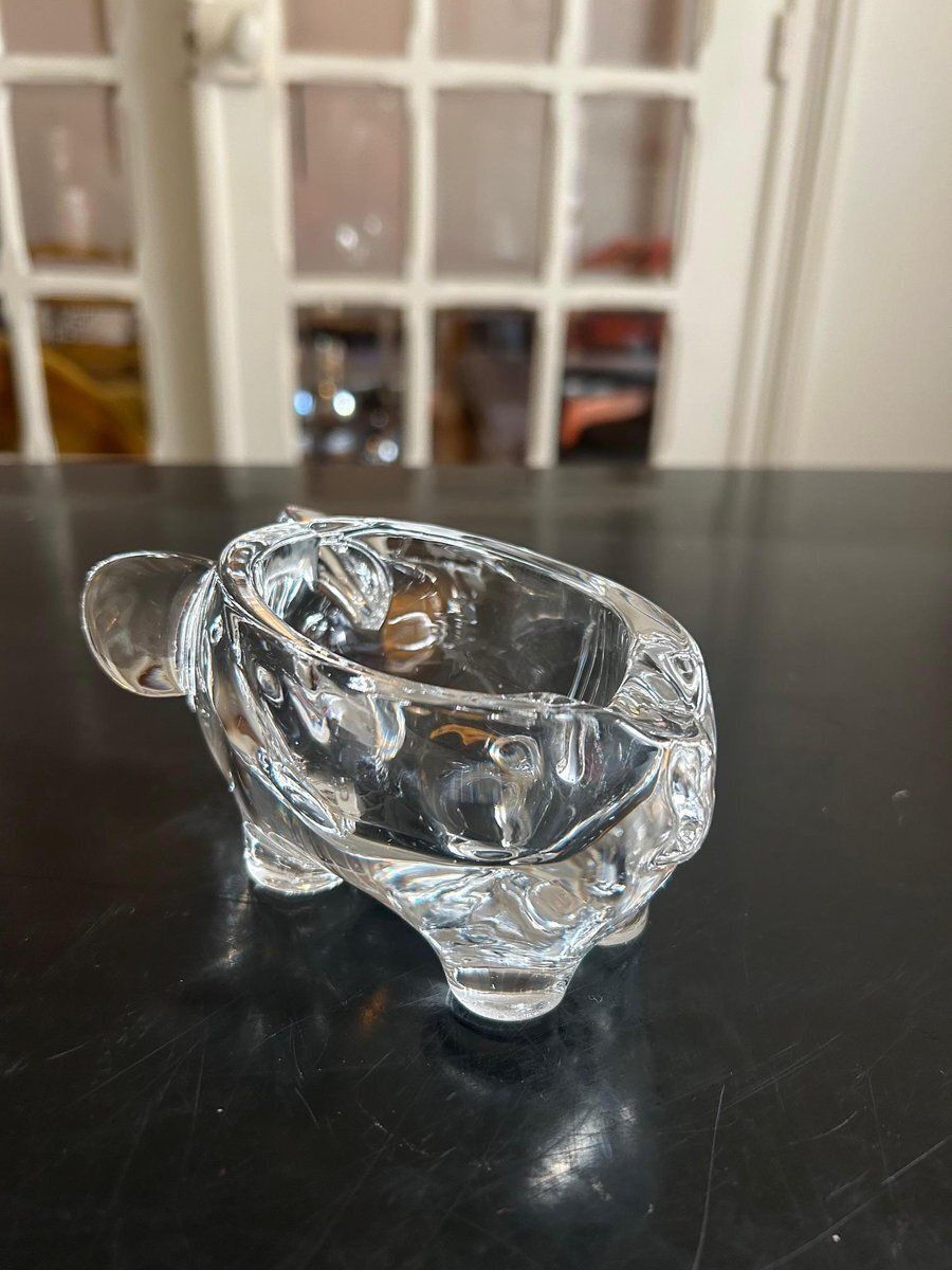 Crystal Pig Vide Poche From Cristallerie De Vannes, 1970s photo buy