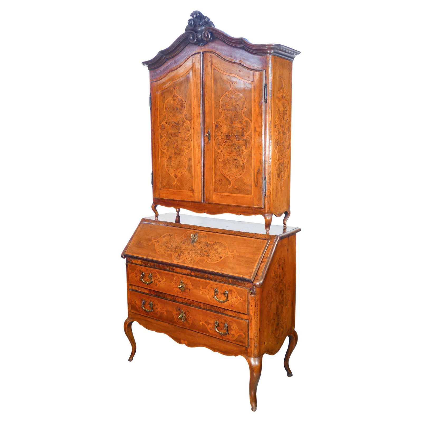 Trumeau Secretaire Piemontese Luigi XV, In Legno Intarsiato. XVIII Secolo