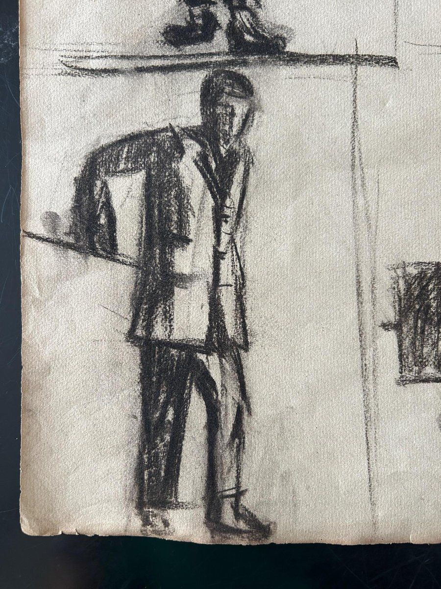 Art 3 Sketches, December 1924, Charcoal On Paper, Set Of 3 photo