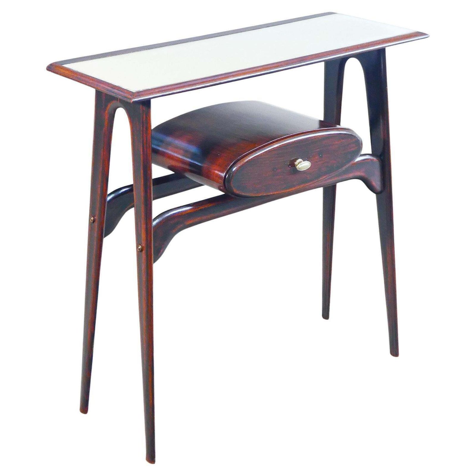 Console, Design Ignazio Gardella In Wood, Drawer And Glass Top. 1950s