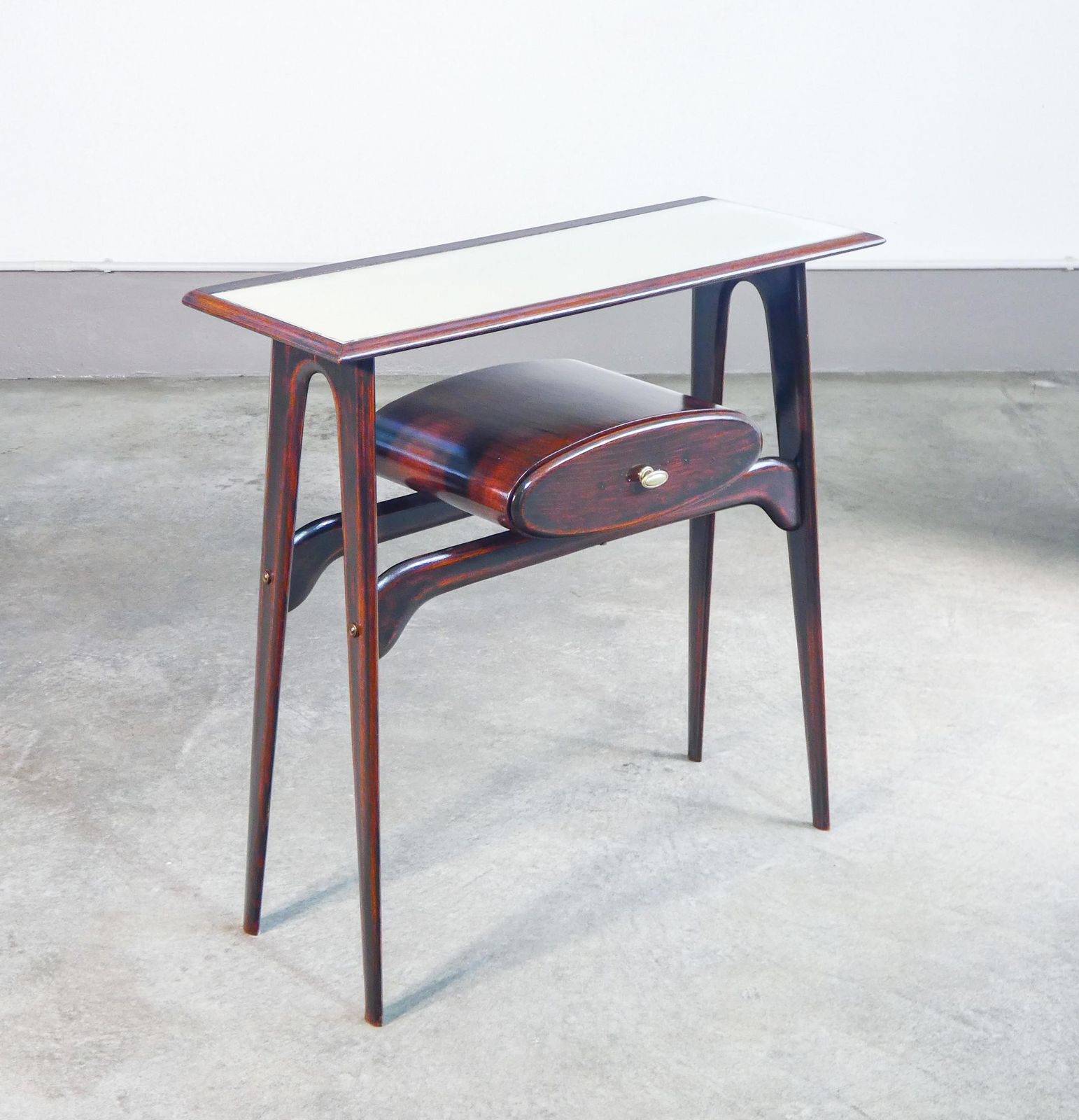 Console, Design Ignazio Gardella In Wood, Drawer And Glass Top. 1950s photo furniture