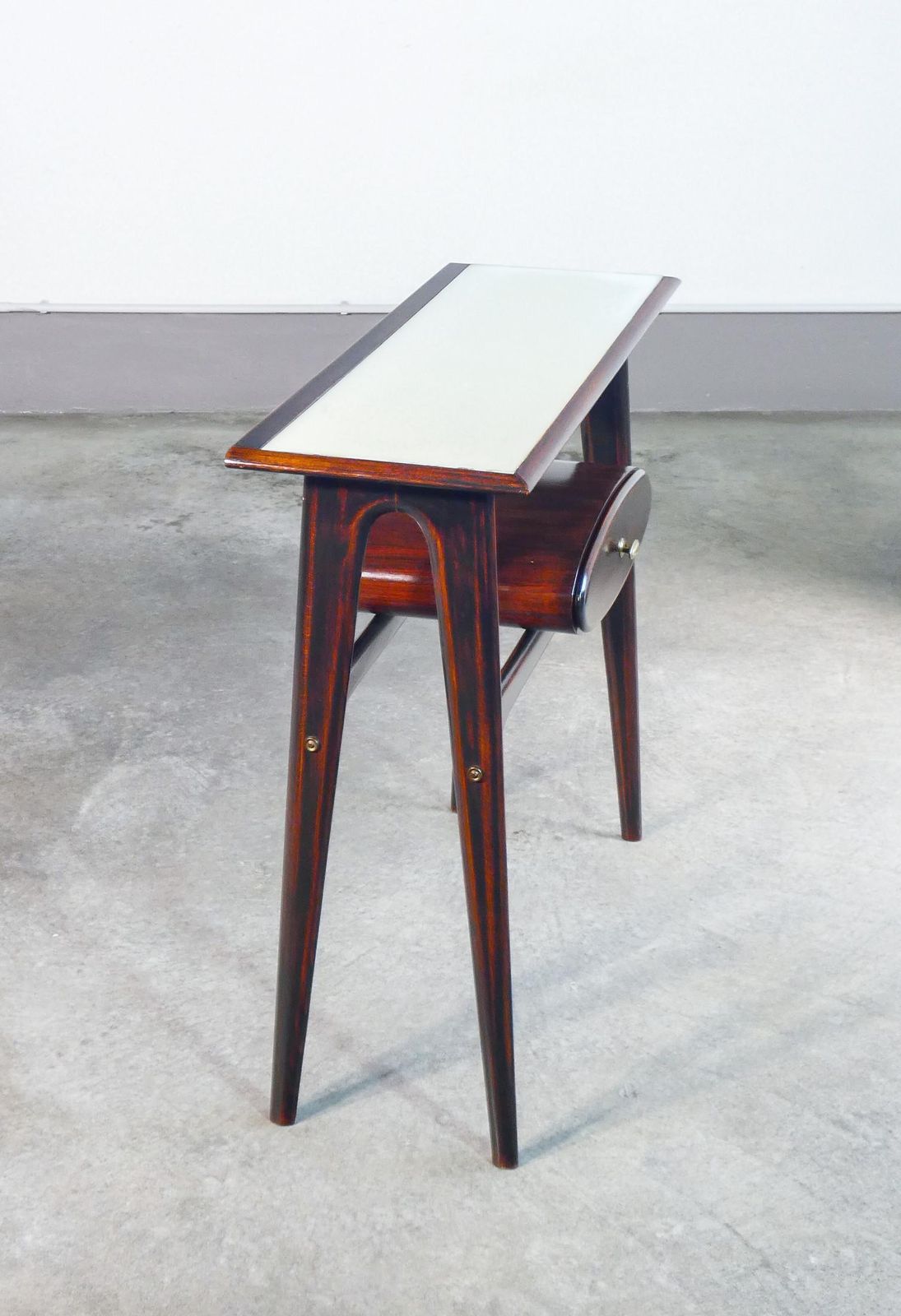Console, Design Ignazio Gardella In Wood, Drawer And Glass Top. 1950s photo vintage