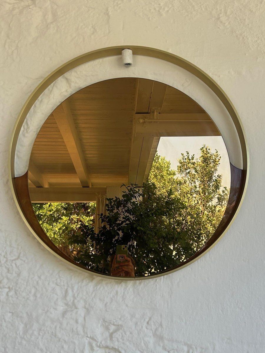 Italian Brass And Smoked Glass Mirror, 1970s