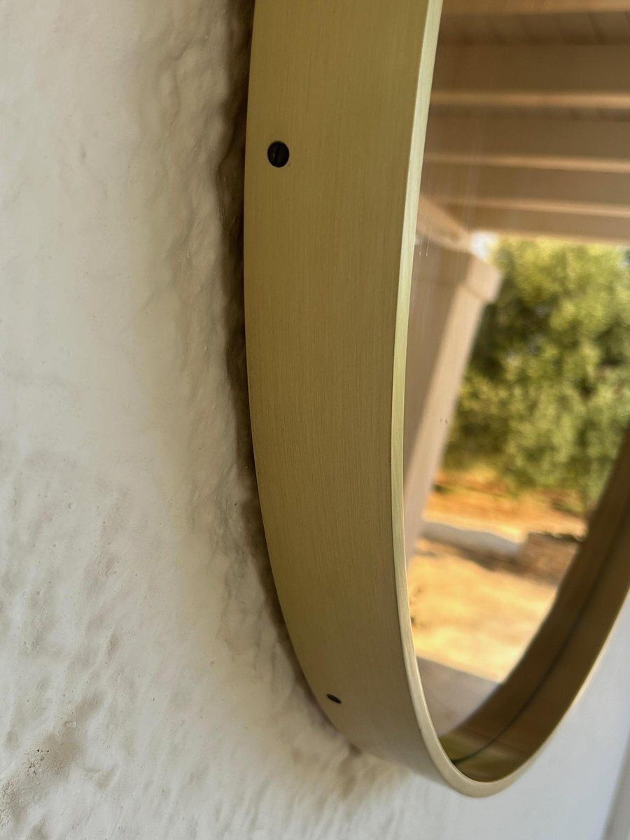 Italian Brass And Smoked Glass Mirror, 1970s photo vintage