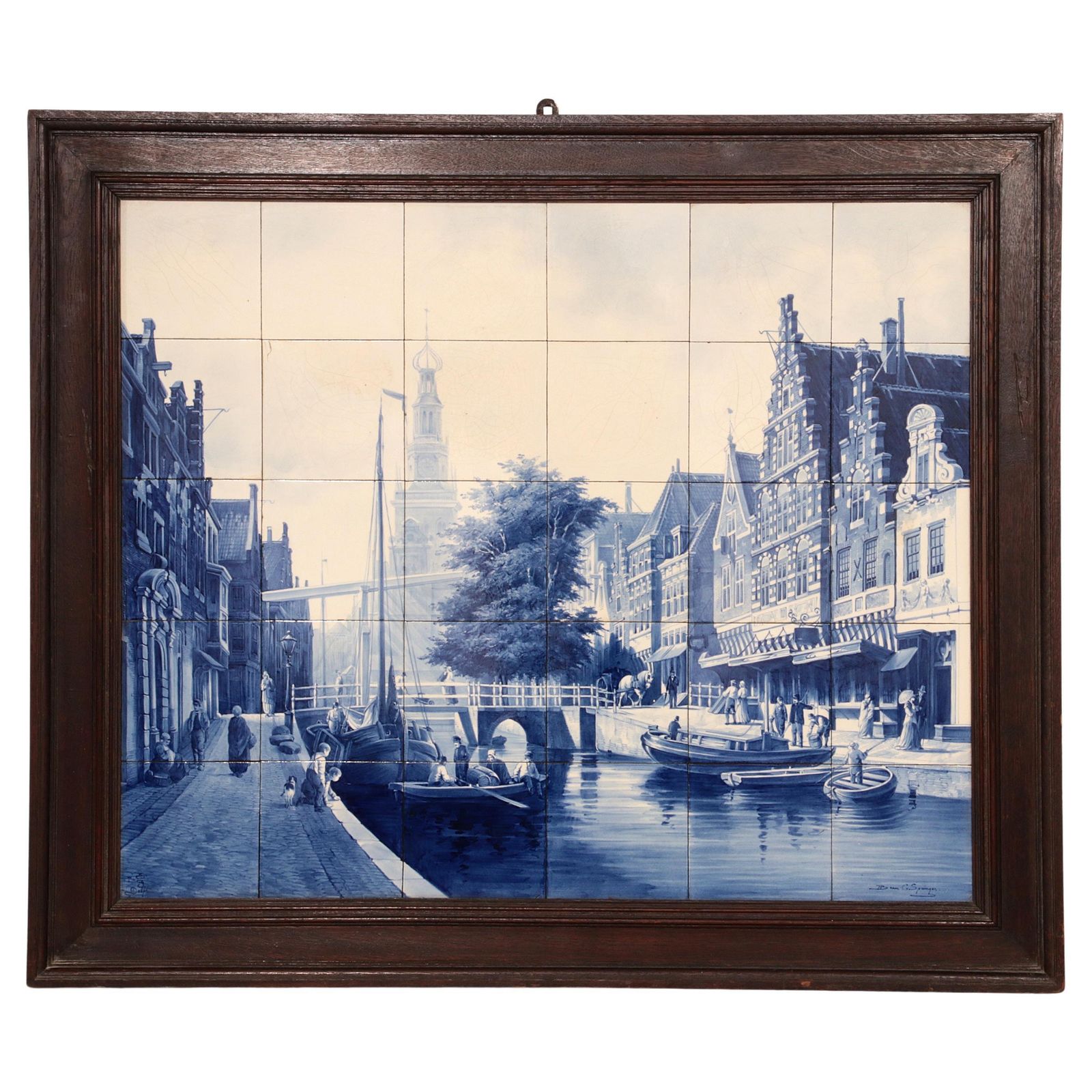 Dutch Delft Por Fles Large Tile Tablaeu De Waag By Cornelis Springer 1898