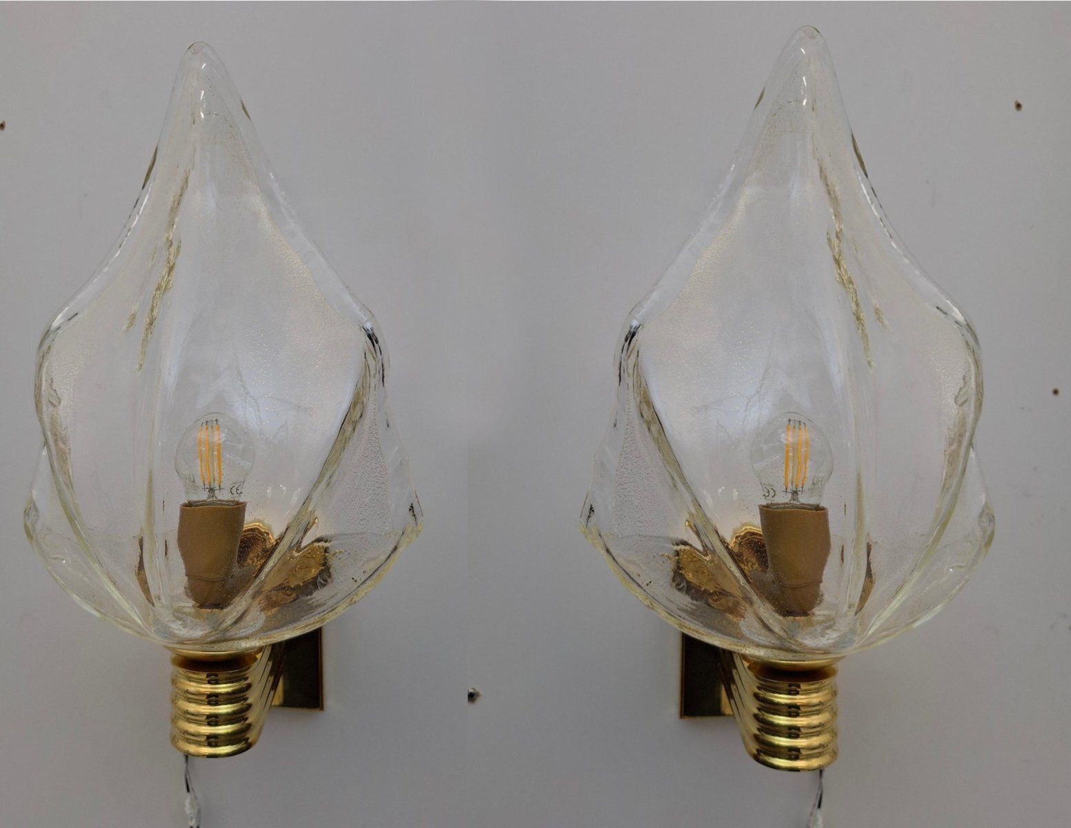 Murano Glass Wall Light With Brass Frame From La Murrina, 1980s, Set Of 2