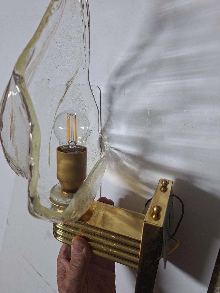 Murano Glass Wall Light With Brass Frame From La Murrina, 1980s, Set Of 2 photo Lighting