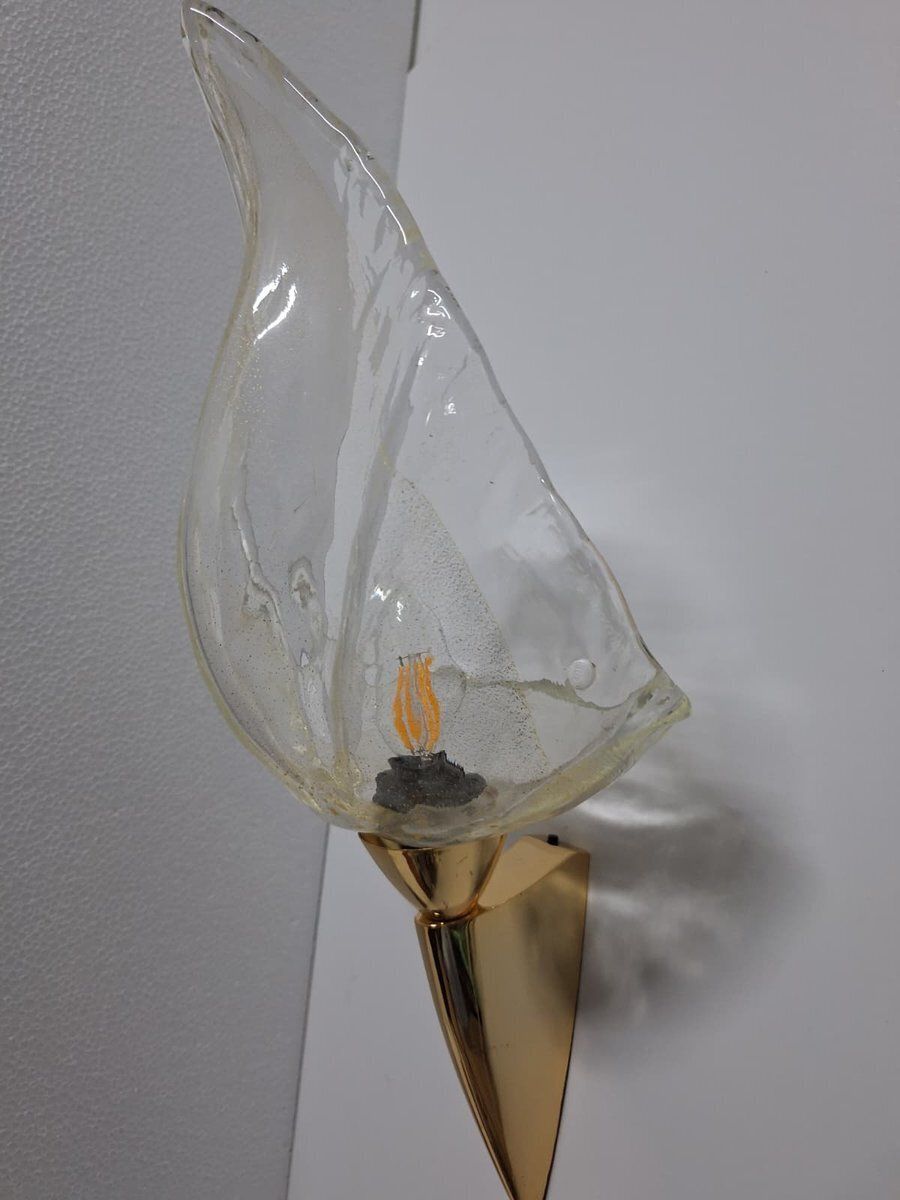 Wall Lamps In Brass Structure And Murano Glass From La Murrina, 1980s, Set Of 2 photo vintage