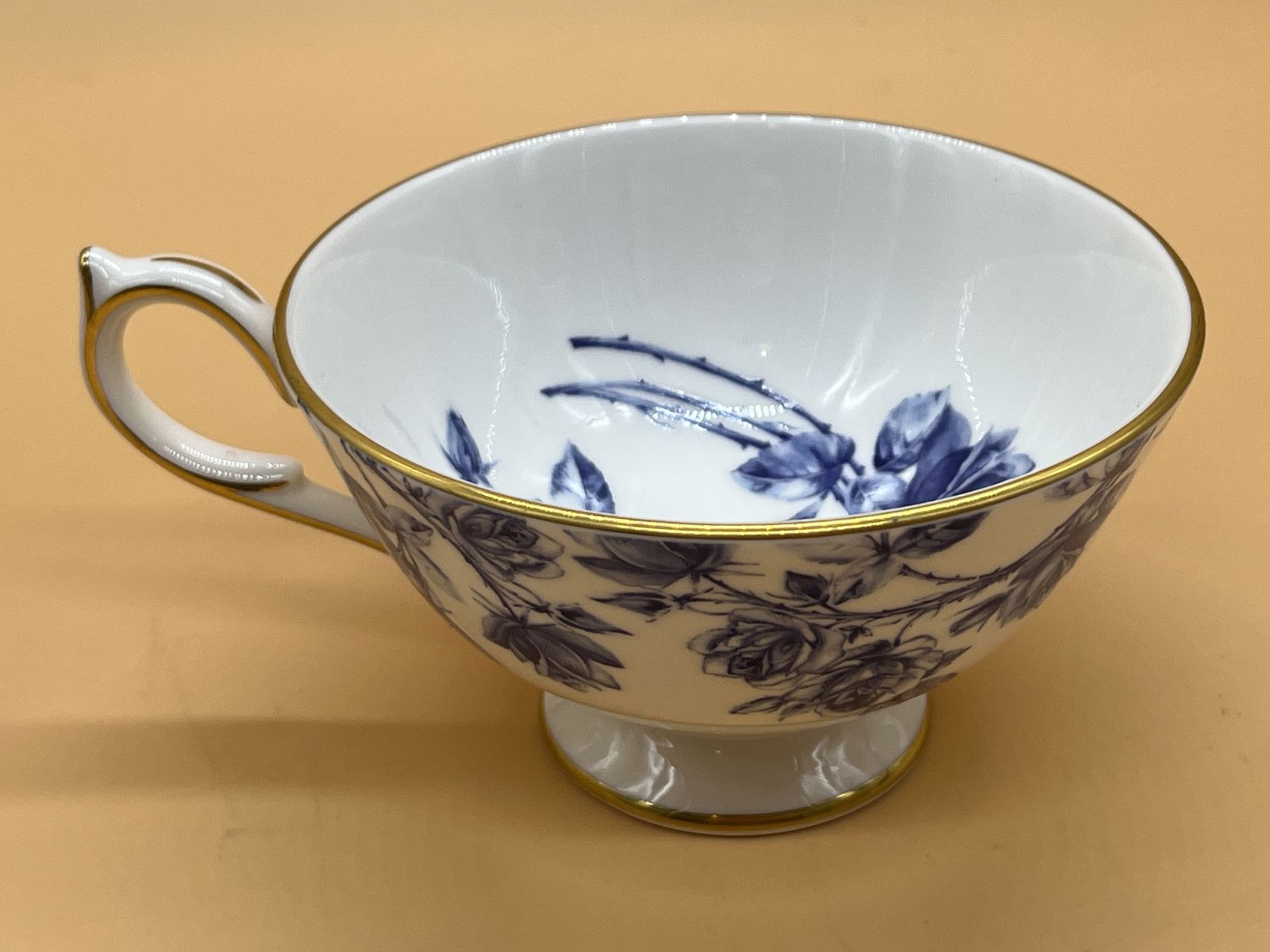 photo for sale Aynsley China Athens Shape Elizabeth Rose Blue Design Tea Cup & Saucer Duo.