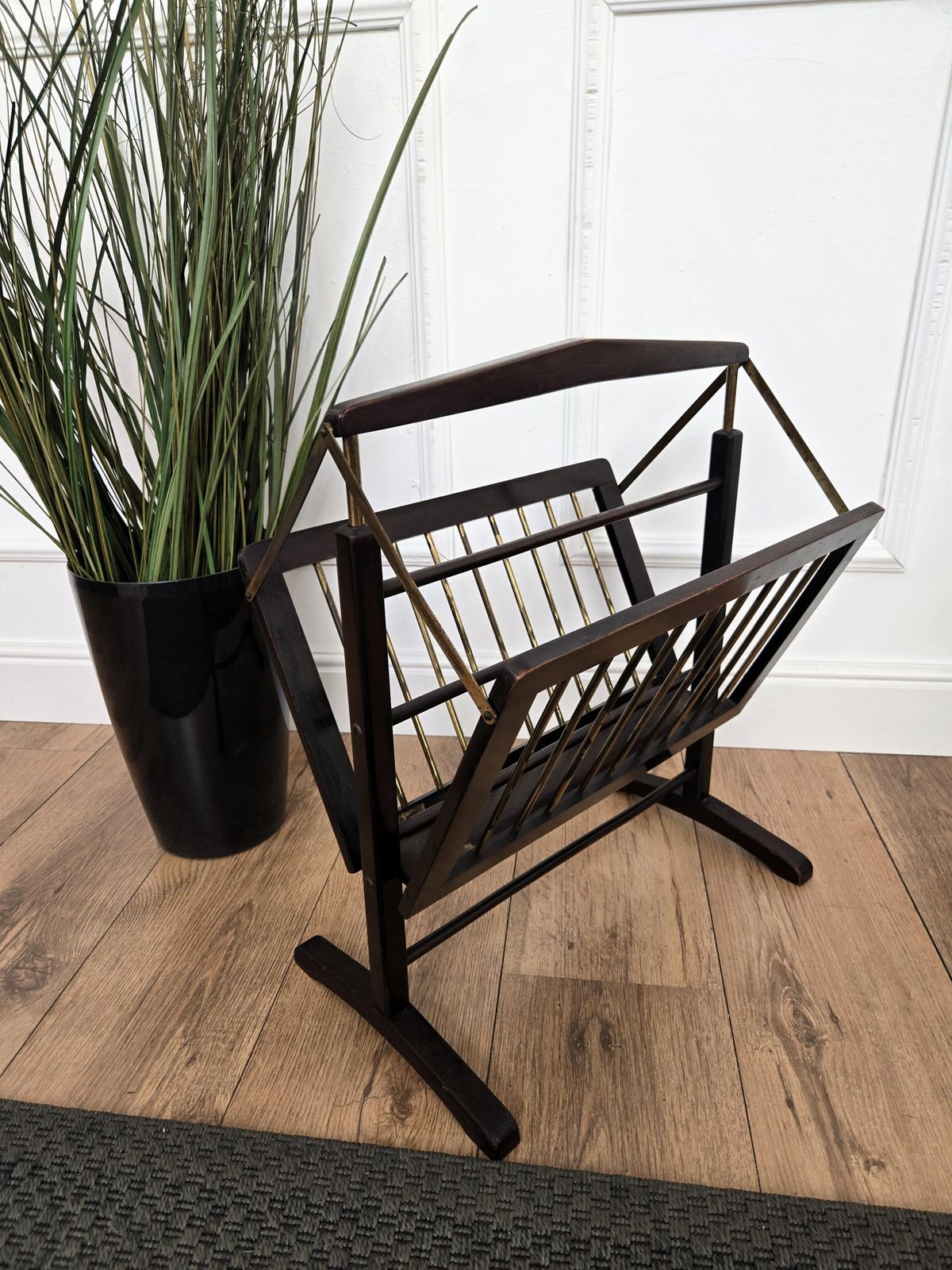 1960s Italian Mid Century Brass & Wood Folding Folio Stand Magazine Rack photo buy