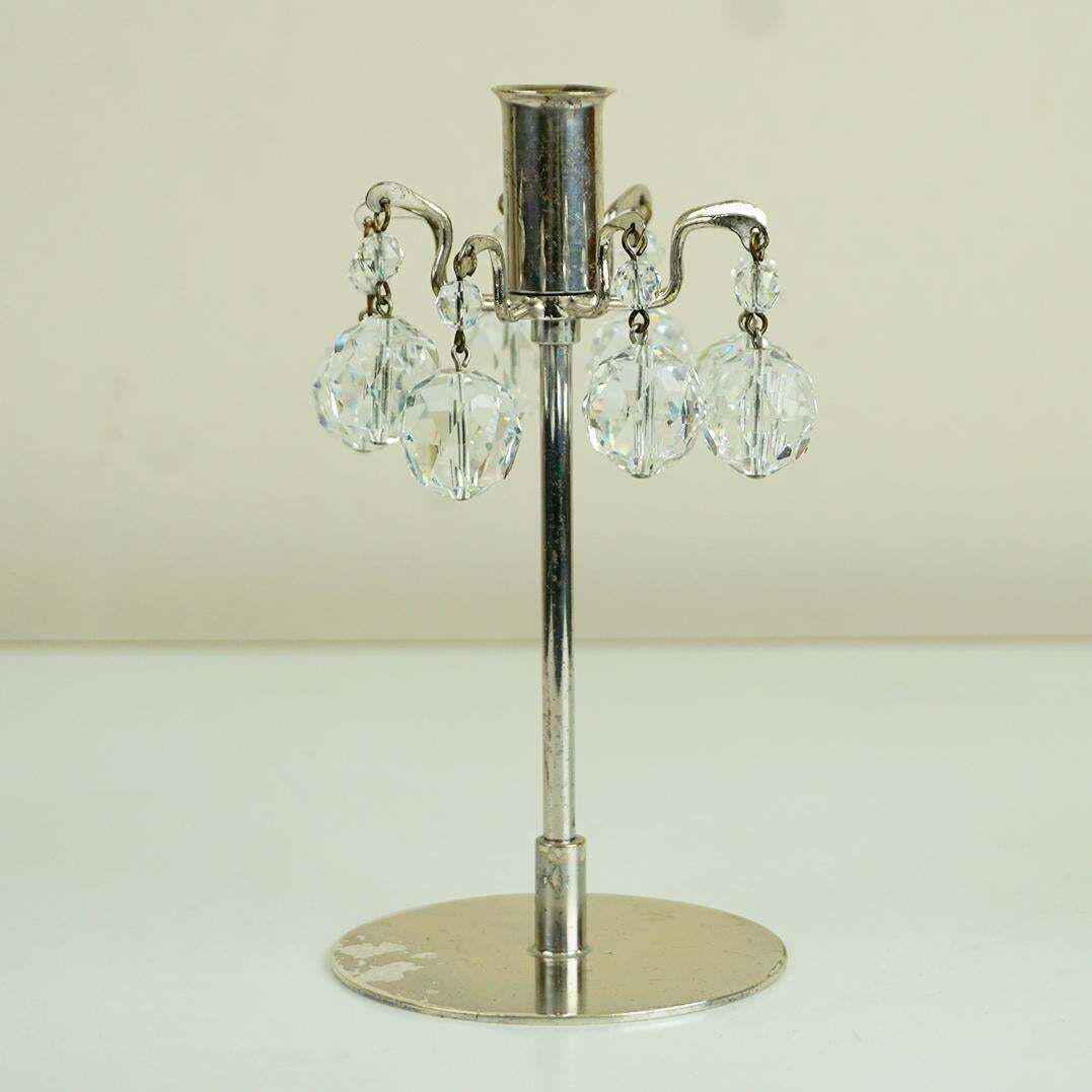 Austrian Midcentury J L Lobmeyr Crystal Glass Silver Candleholder photo 574.0