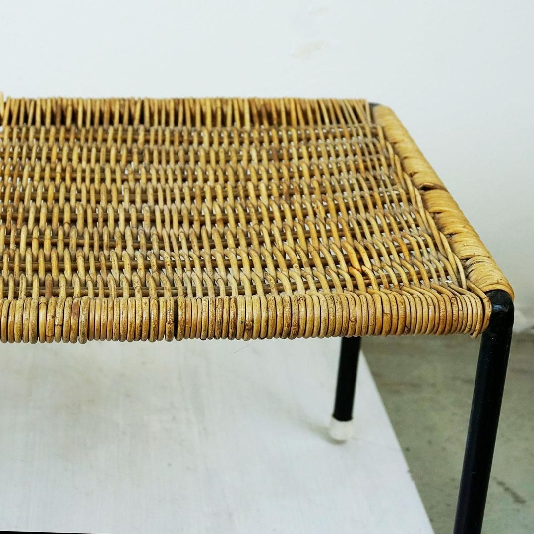 Austrian Midcentury Black Steel And Wicker Side Table By Carl Auböck photo Furniture