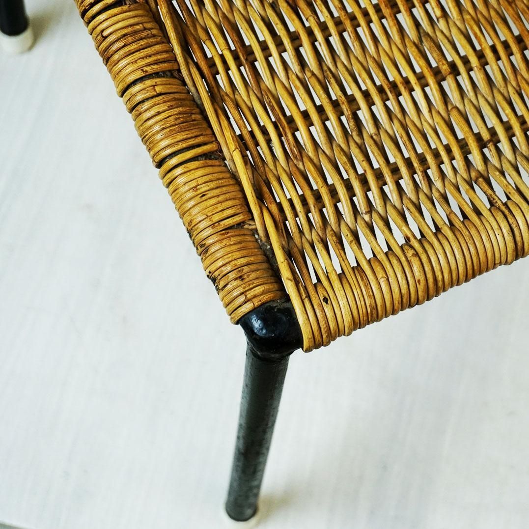 Austrian Midcentury Black Steel And Wicker Side Table By Carl Auböck photo vintage