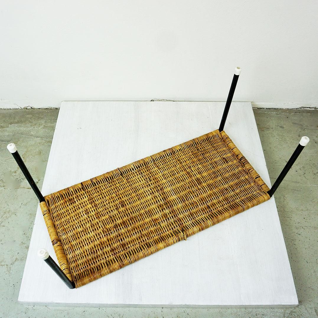 Furniture Austrian Midcentury Black Steel And Wicker Side Table By Carl Auböck photo