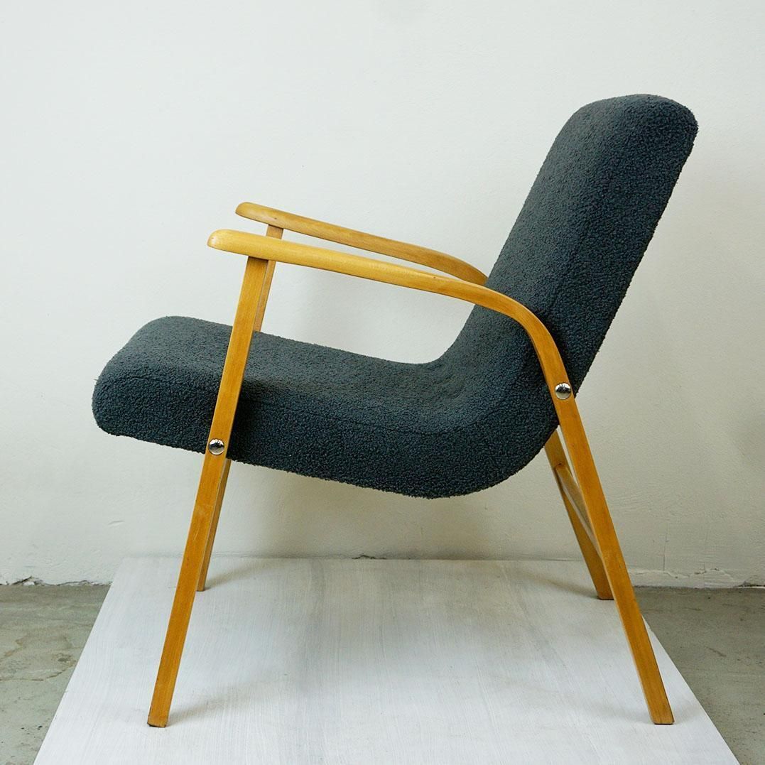 Furniture Grey Bouclé Beechwood Café Ritter Lounge Chair By Roland Rainer Vienna photo