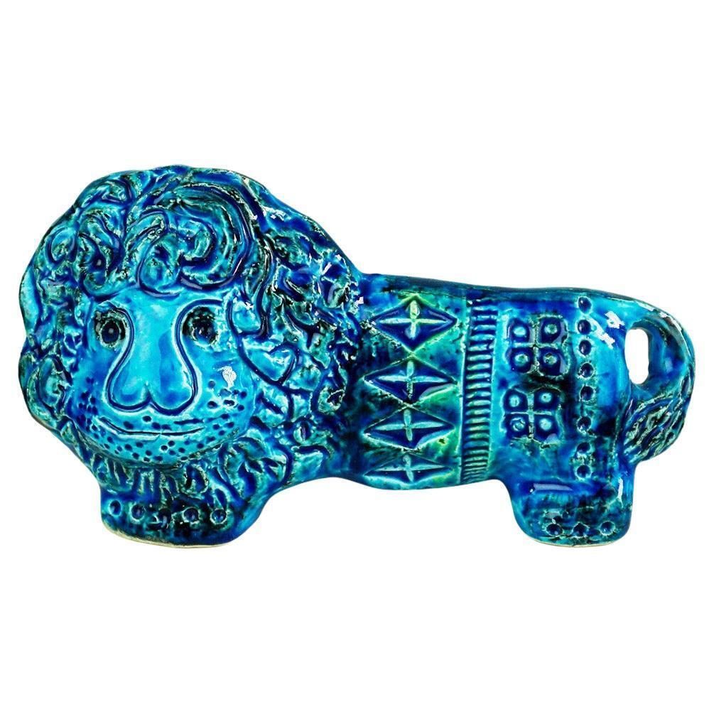 Italian Midcentury Rimini Blu Ceramic Lion By Aldo Londi For Bitossi