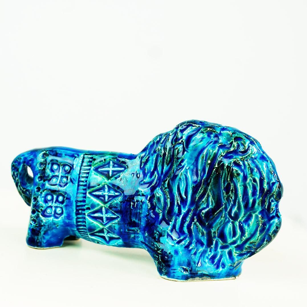 Italian Midcentury Rimini Blu Ceramic Lion By Aldo Londi For Bitossi photo 424.0