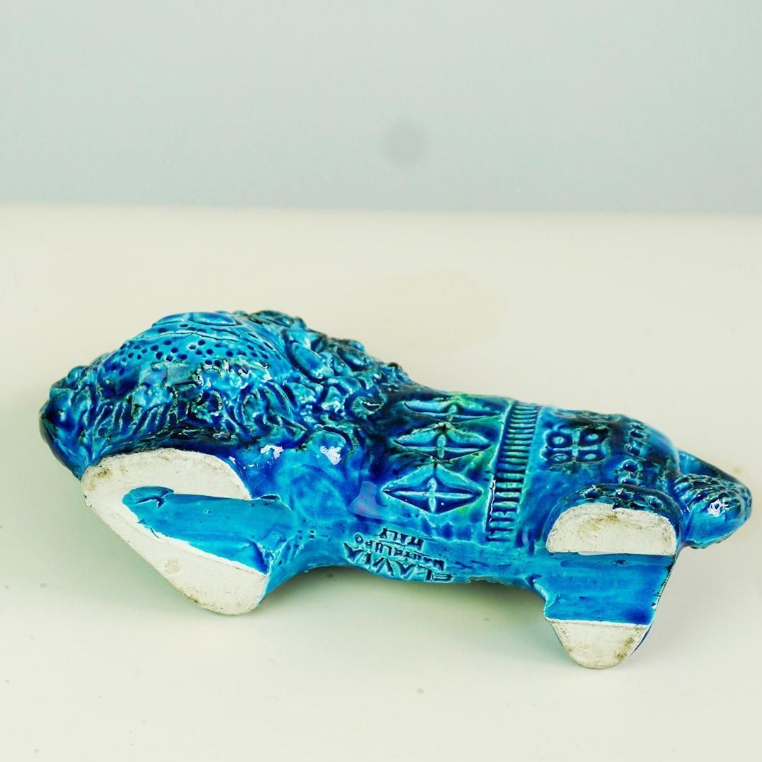 photo for sale Italian Midcentury Rimini Blu Ceramic Lion By Aldo Londi For Bitossi