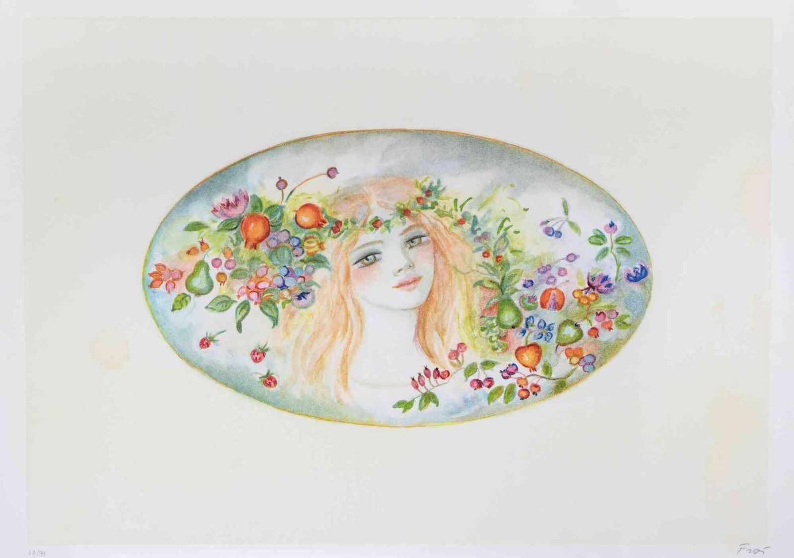 Felicita Fraiportrait With A Garland Of Flowers   Lithograph By Felicita Frai   1980s1980s