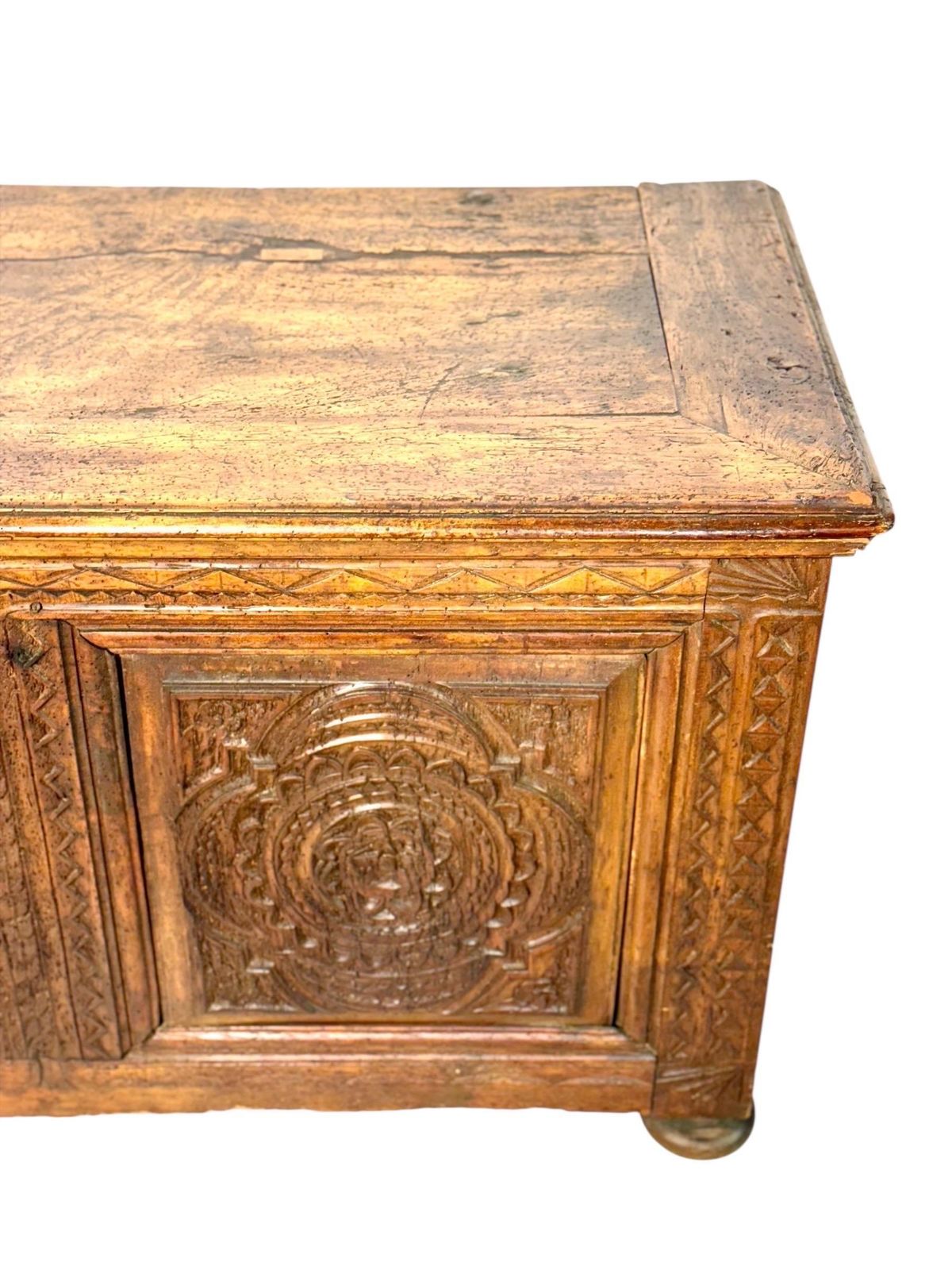 Spanish Renaissance Carved Oak Coffer, Circa 1600 photo vintage
