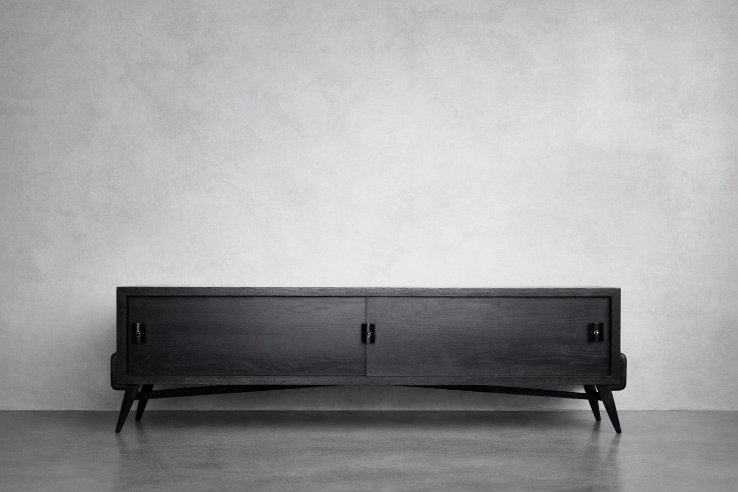 Mid Century Modern Scandinavian Dark Oak Sideboard With Wooden & Metal Handles, 1960s