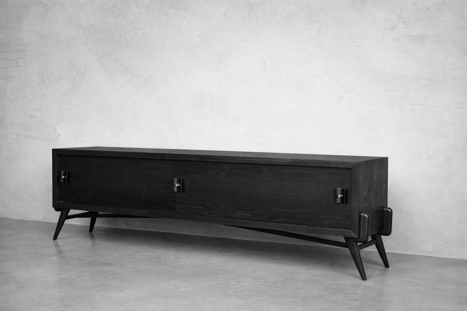photo furniture Mid Century Modern Scandinavian Dark Oak Sideboard With Wooden & Metal Handles, 1960s