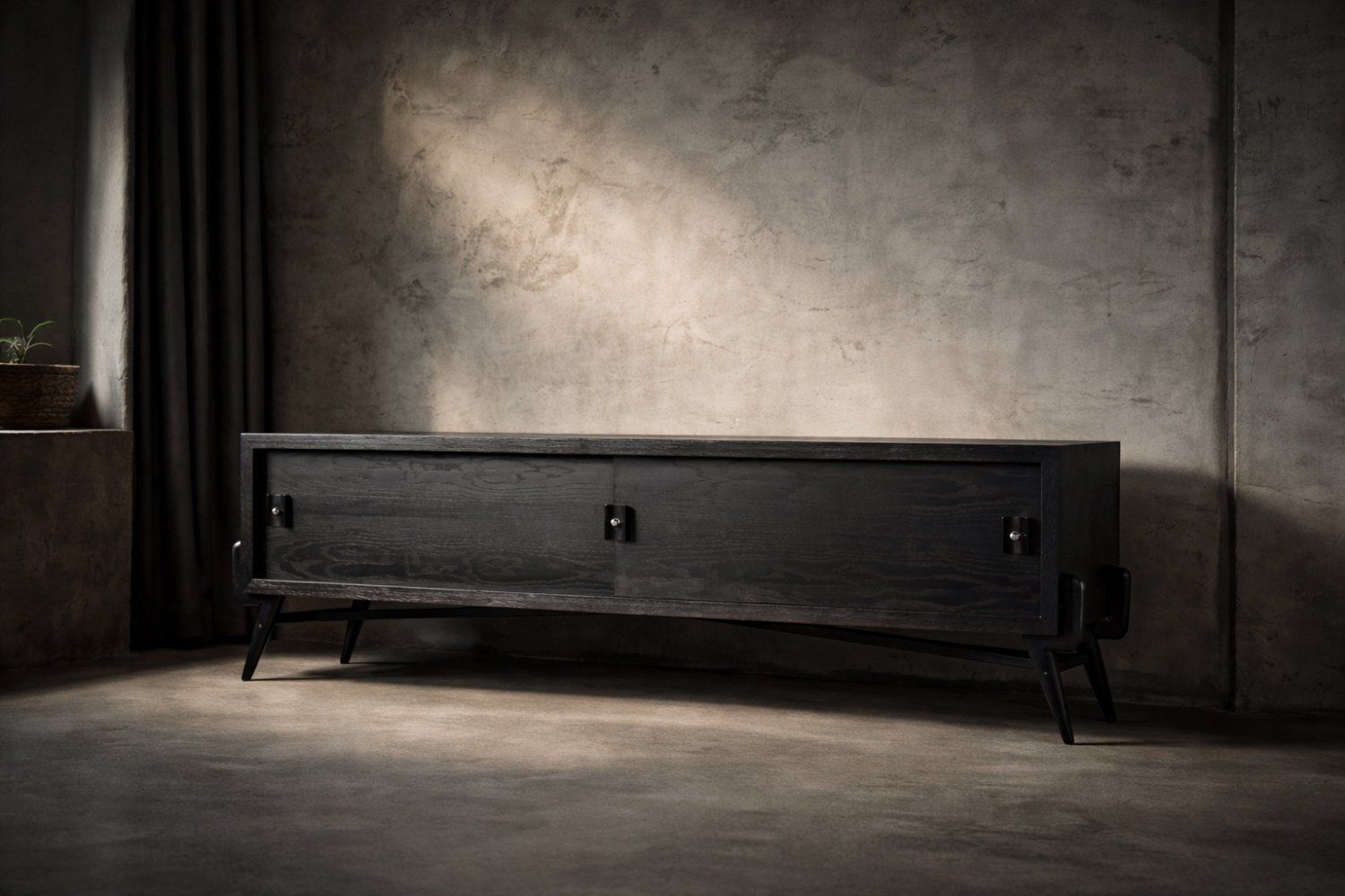 6930.0 Mid Century Modern Scandinavian Dark Oak Sideboard With Wooden & Metal Handles, 1960s photo