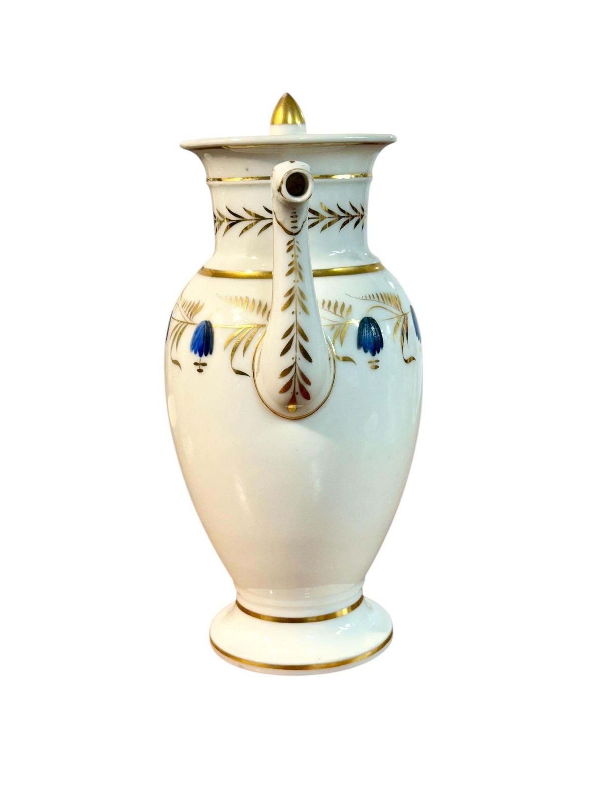 Early 19th Century Paris Porcelain Coffee Pot With Gilding & Blue Florals photo for sale