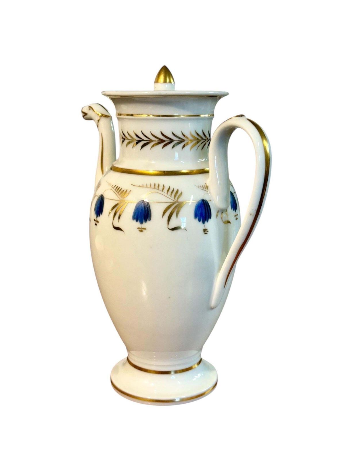 Early 19th Century Paris Porcelain Coffee Pot With Gilding & Blue Florals photo Home Decor