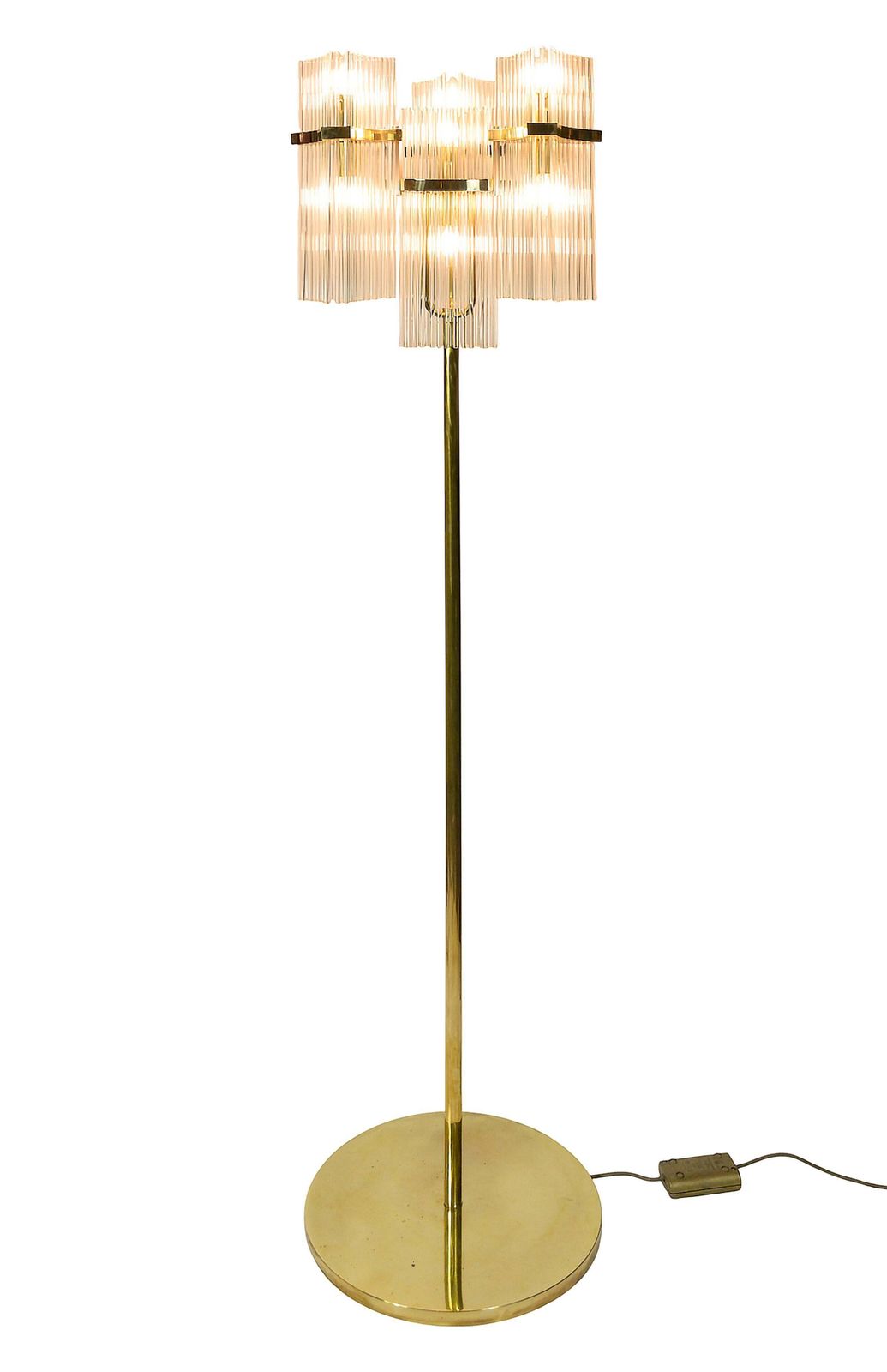 Pair Of Italian Brass And Glass Floor Lamps By Gaetano Sciolari, 1970's photo for sale