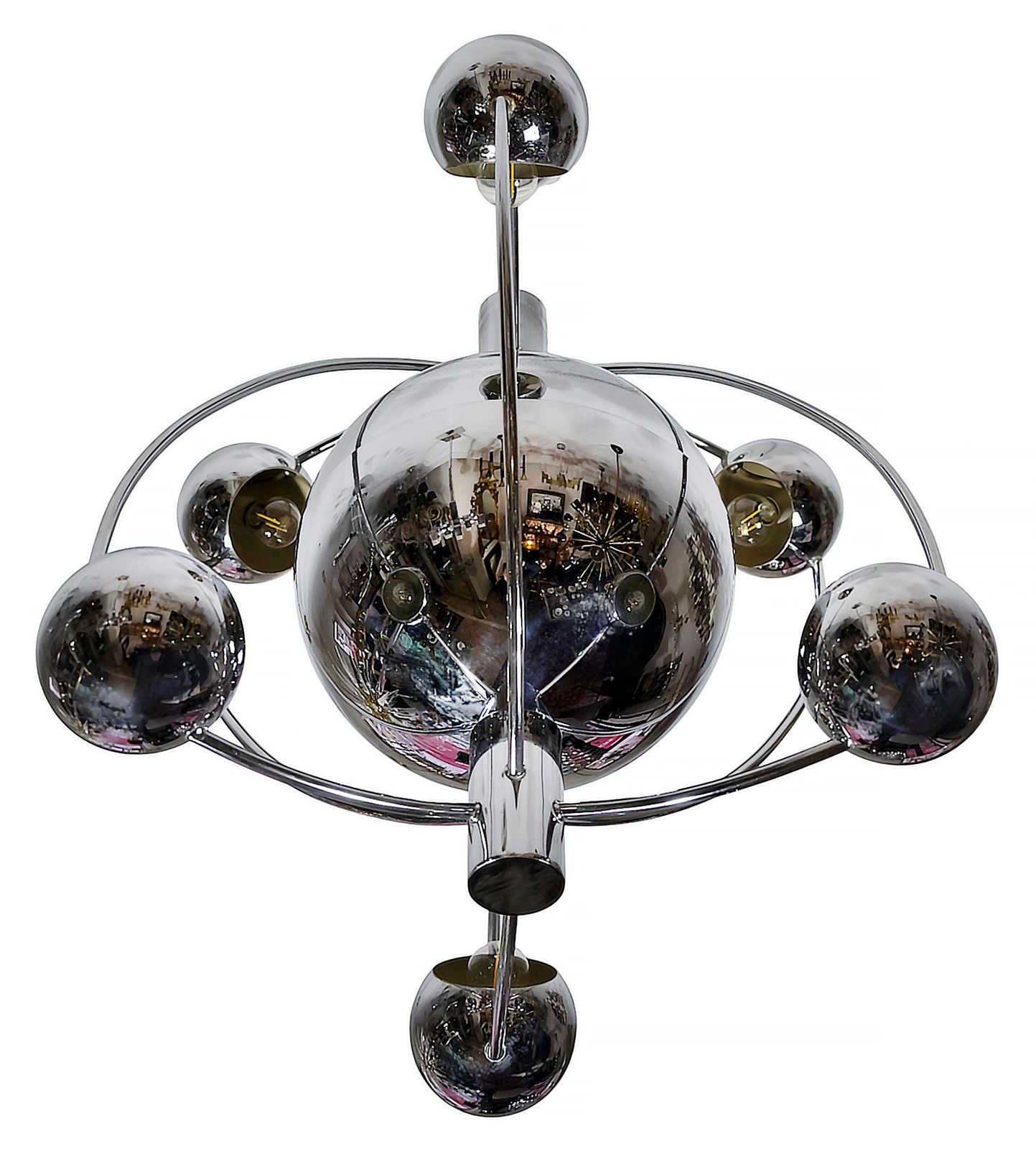 Mid Century Space Age Italian Reggiani Chrome Chandelier, Circa 1960 photo for sale