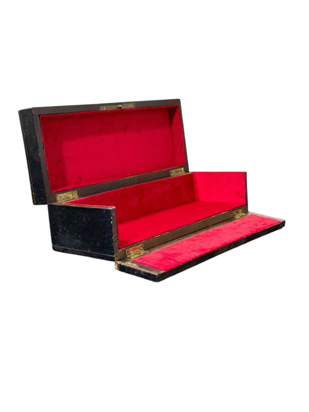 French Napoléon III Black Lacquer Box With Boulle Style Cartouche photo Home Decor