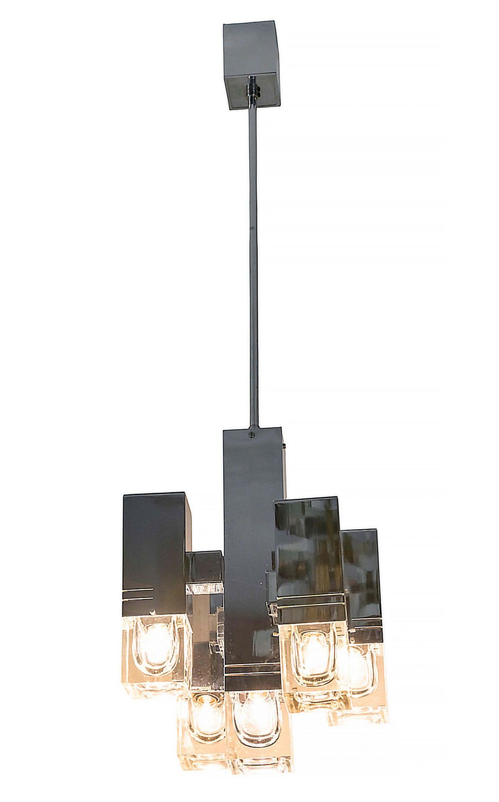 Mid Century Italian Sciolari Chrome And Glass Chandelier, Circa 1970 photo for sale