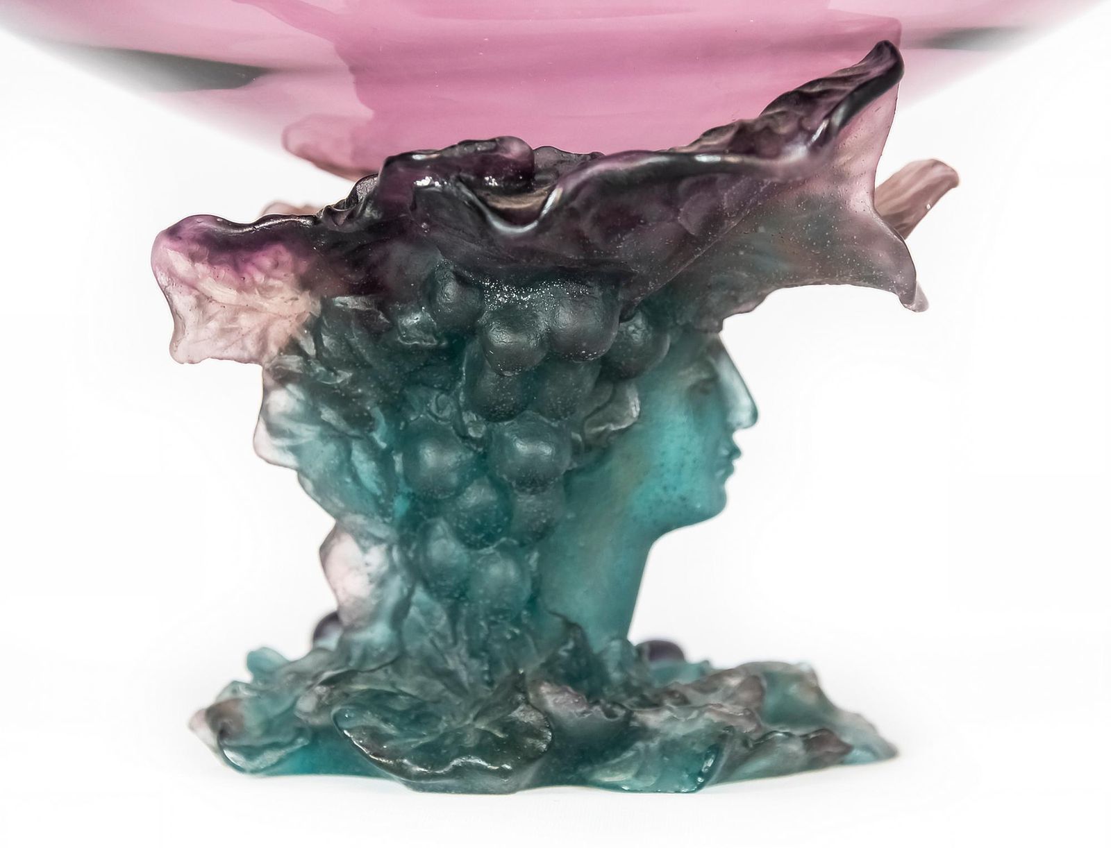 French Daum Bacchus Large Green Amethyst Vase Centerpiece Pâté De Verre photo 4335.0