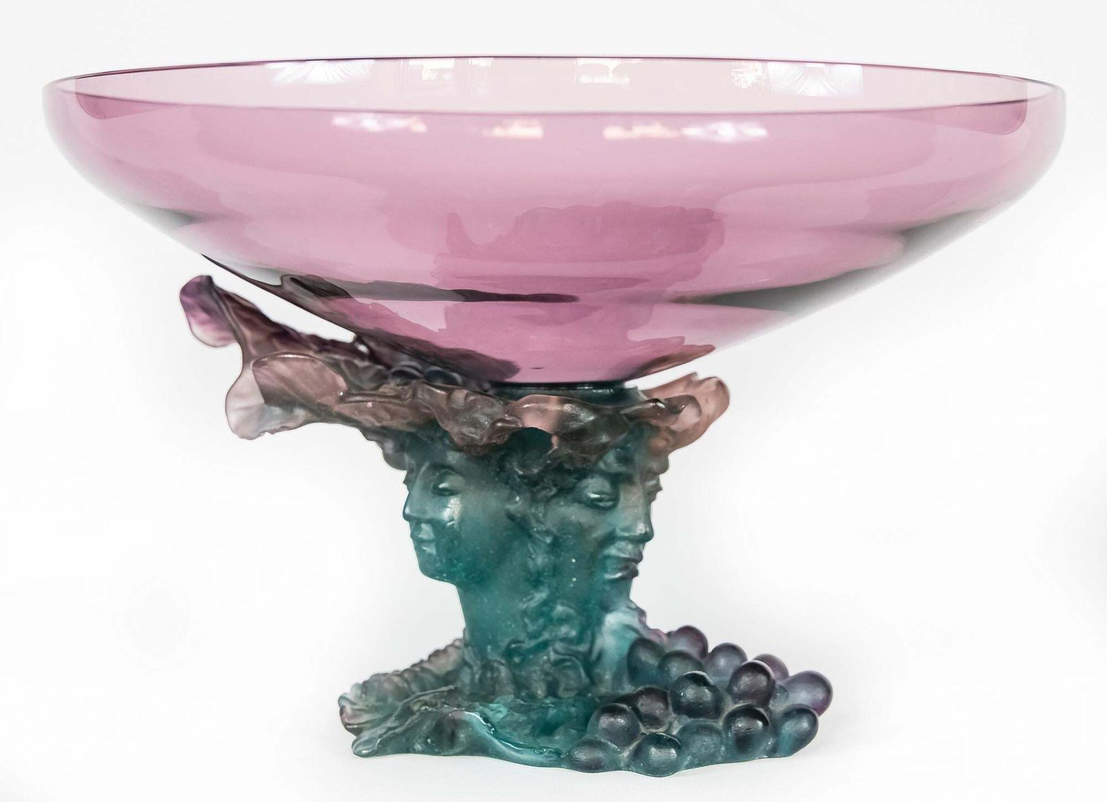 French Daum Bacchus Large Green Amethyst Vase Centerpiece Pâté De Verre photo vinterior
