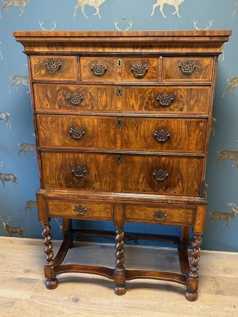Antique Burl Walnut Chest, 18th Century photo for sale