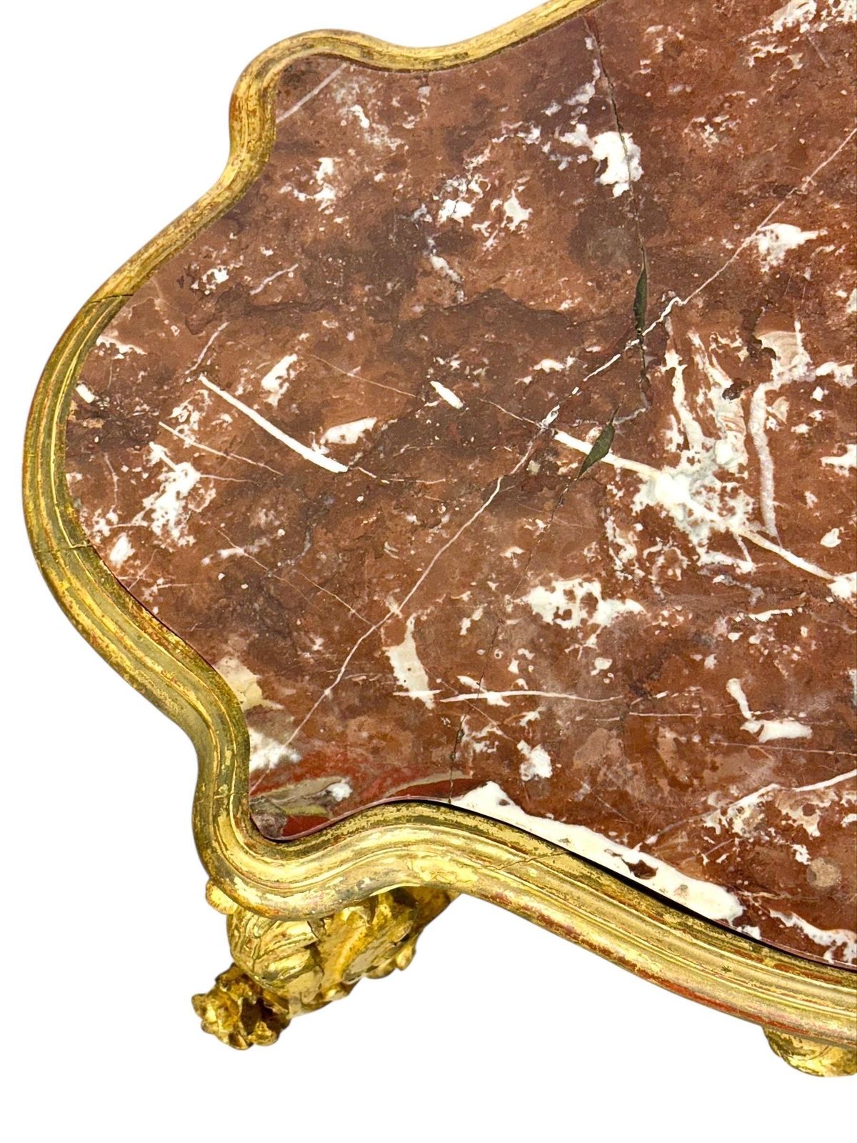 Louis XV Style Giltwood Center Table With Breccia Marble Top, 19th Century photo vintage